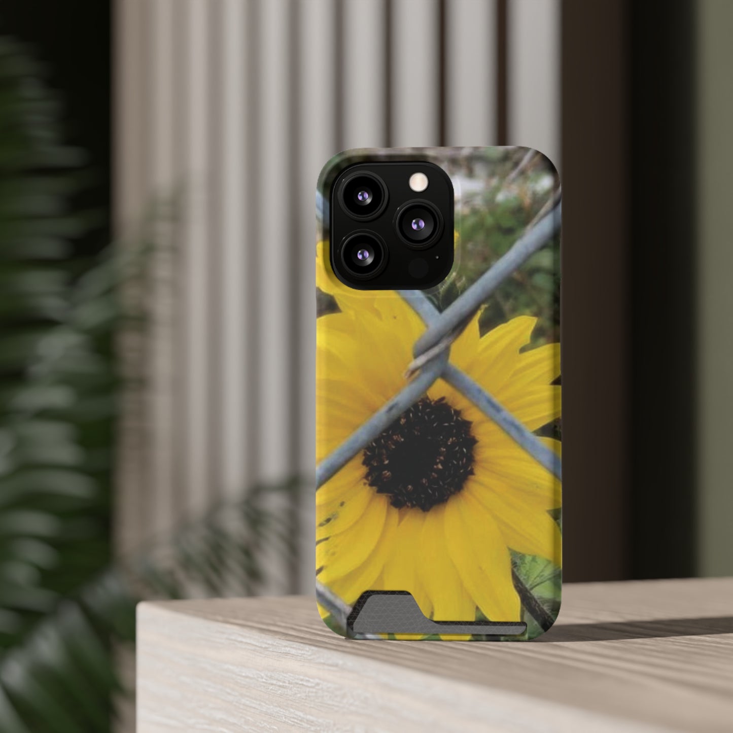 Sunflower Behind A Fence | Phone Case With Card Holder for iPhone and Galaxy Phones