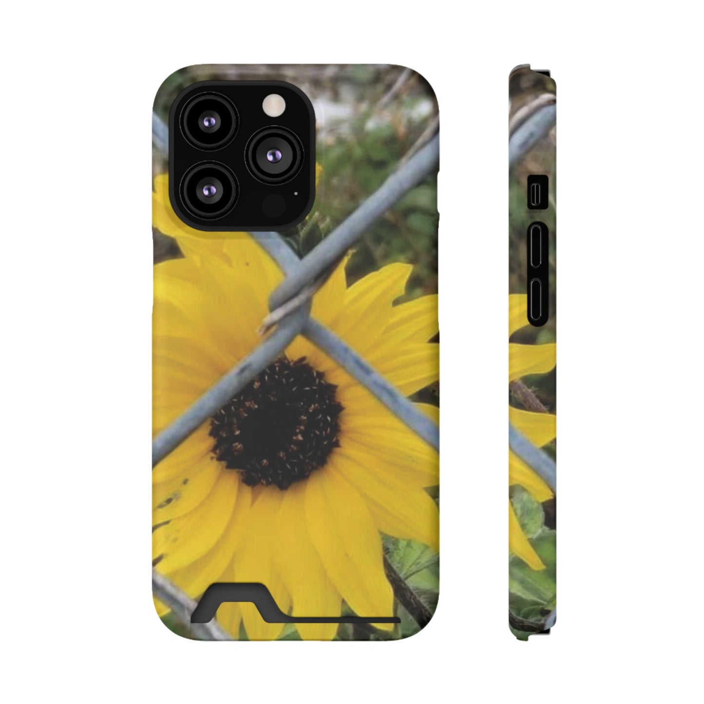 Sunflower Behind A Fence | Phone Case With Card Holder for iPhone and Galaxy Phones