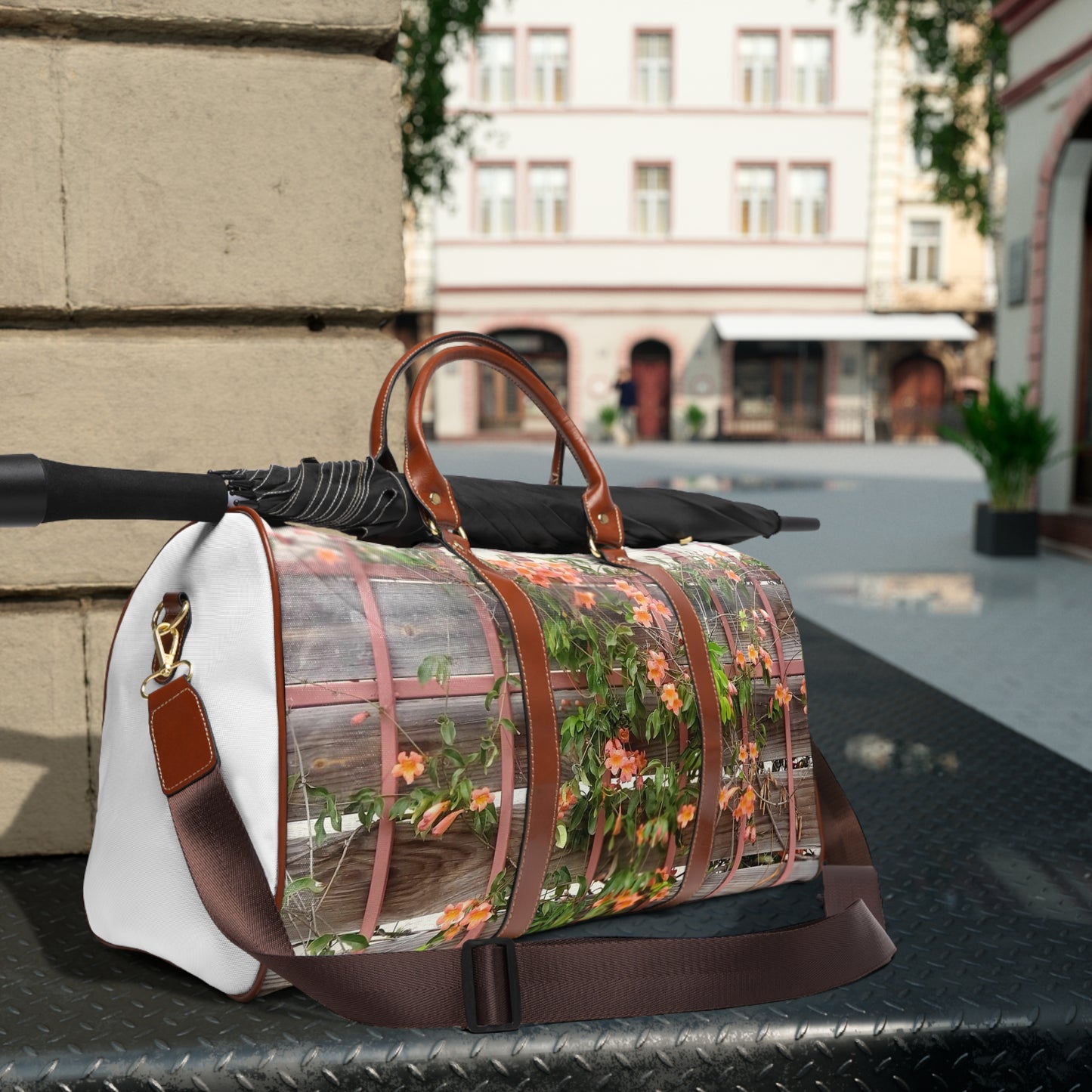 Flowers On A Rugged Fence | Waterproof Travel Bag | High Bloom Collection