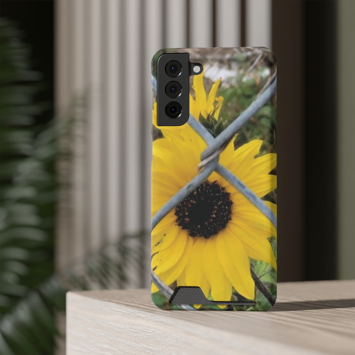 Sunflower Behind A Fence | Phone Case With Card Holder for iPhone and Galaxy Phones