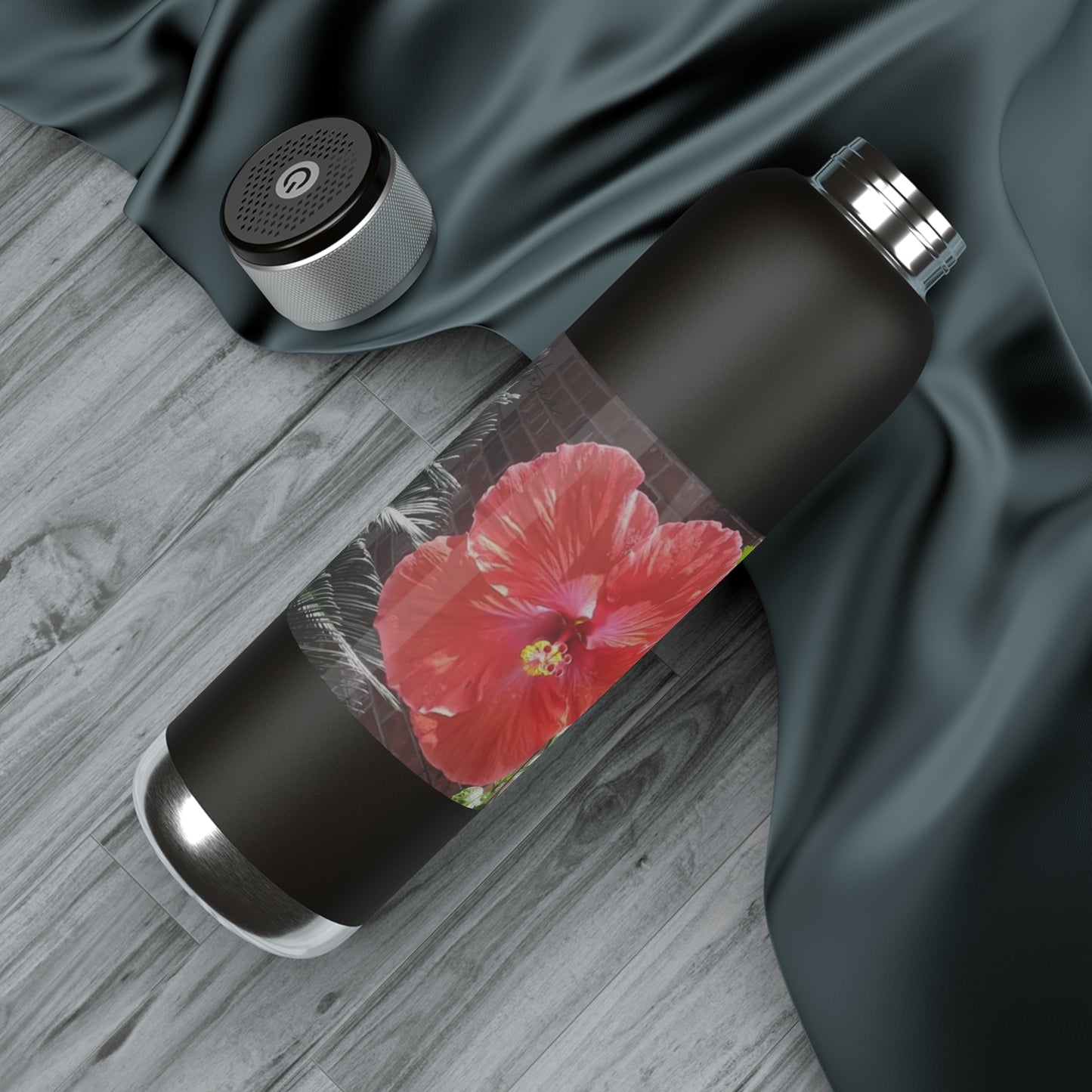 Peach Hibiscus Flower | Soundwave Copper Vacuum Audio Bottle 22oz | High Bloom Collection | Life By Ortavia