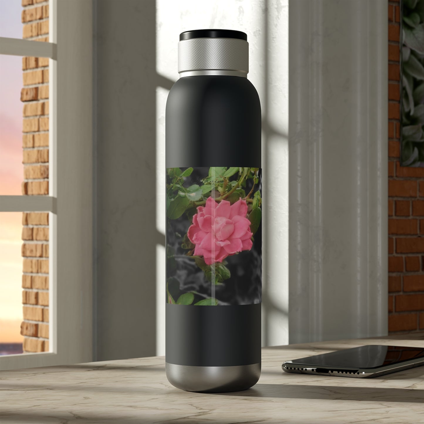 Pink Flower On A Vine | Soundwave Copper Vacuum Audio Bottle 22oz | Life By Ortavia