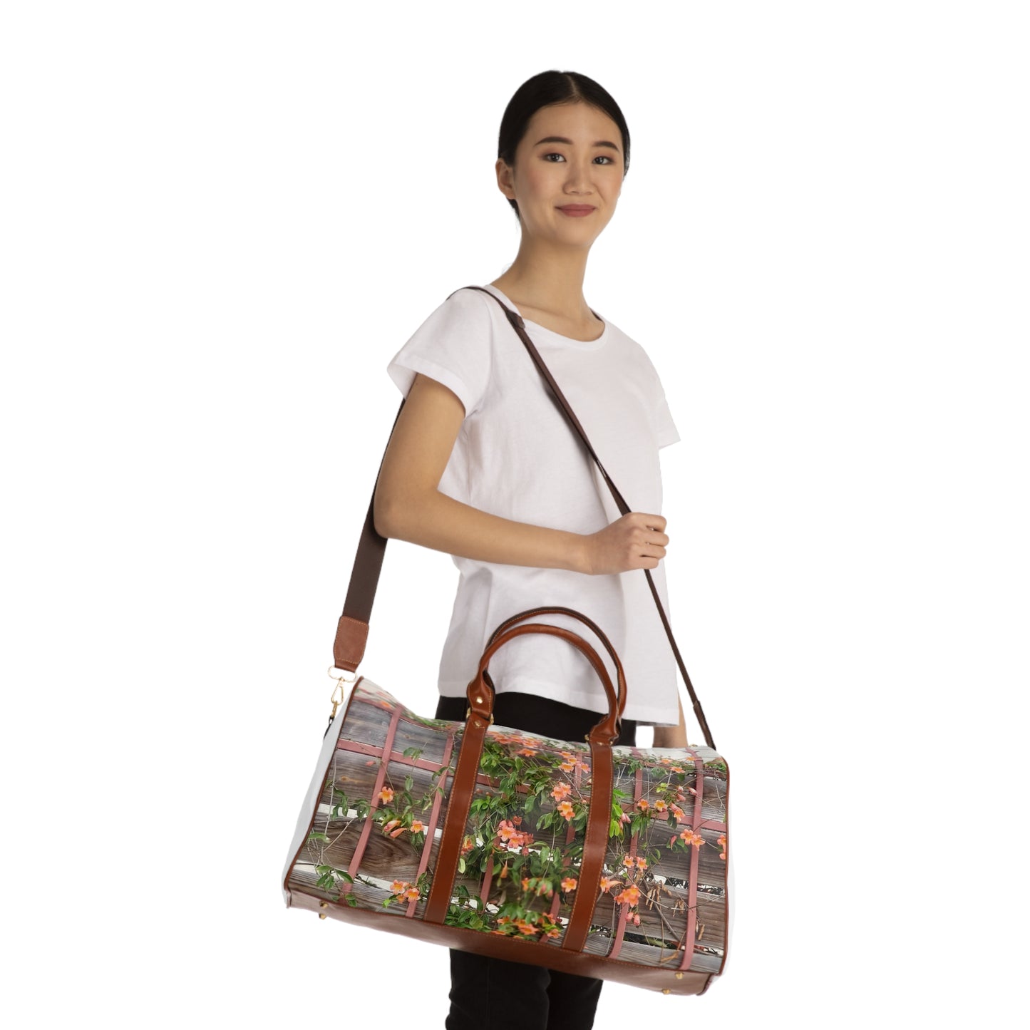 Flowers On A Rugged Fence | Waterproof Travel Bag | High Bloom Collection