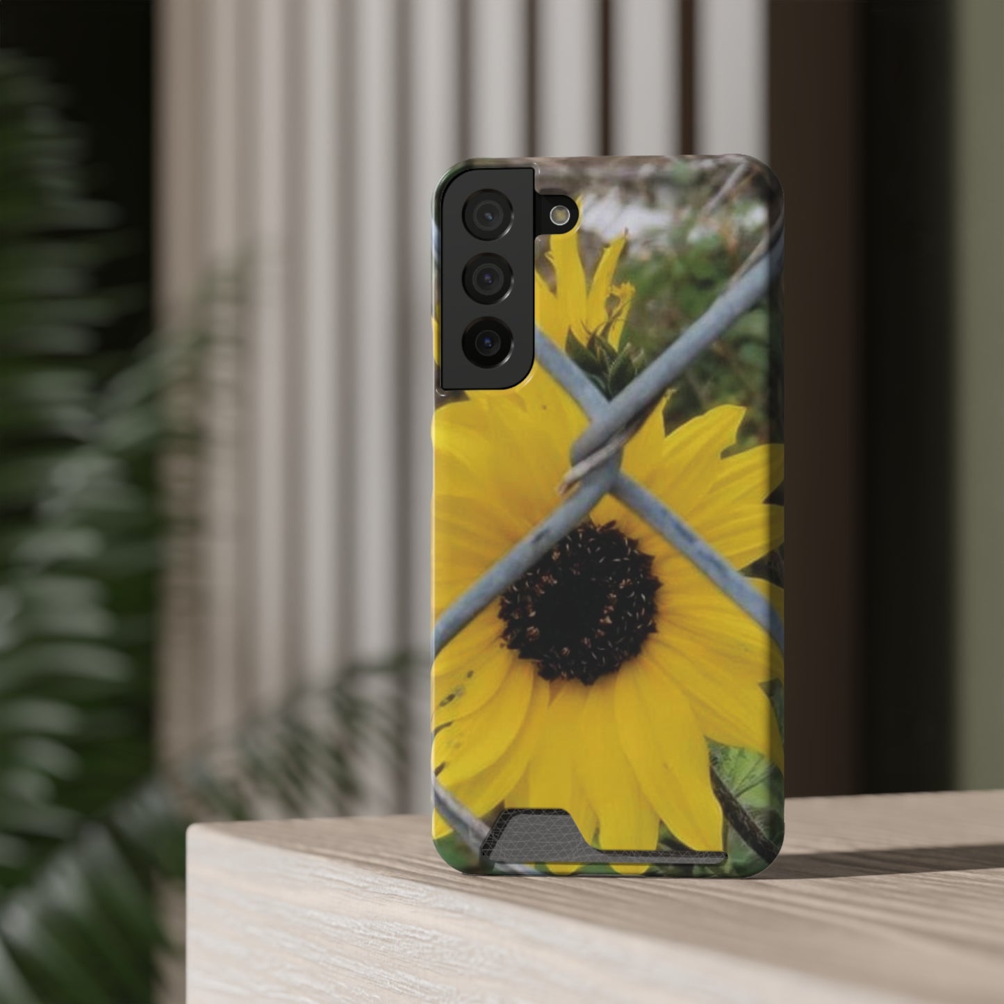 Sunflower Behind A Fence | Phone Case With Card Holder for iPhone and Galaxy Phones