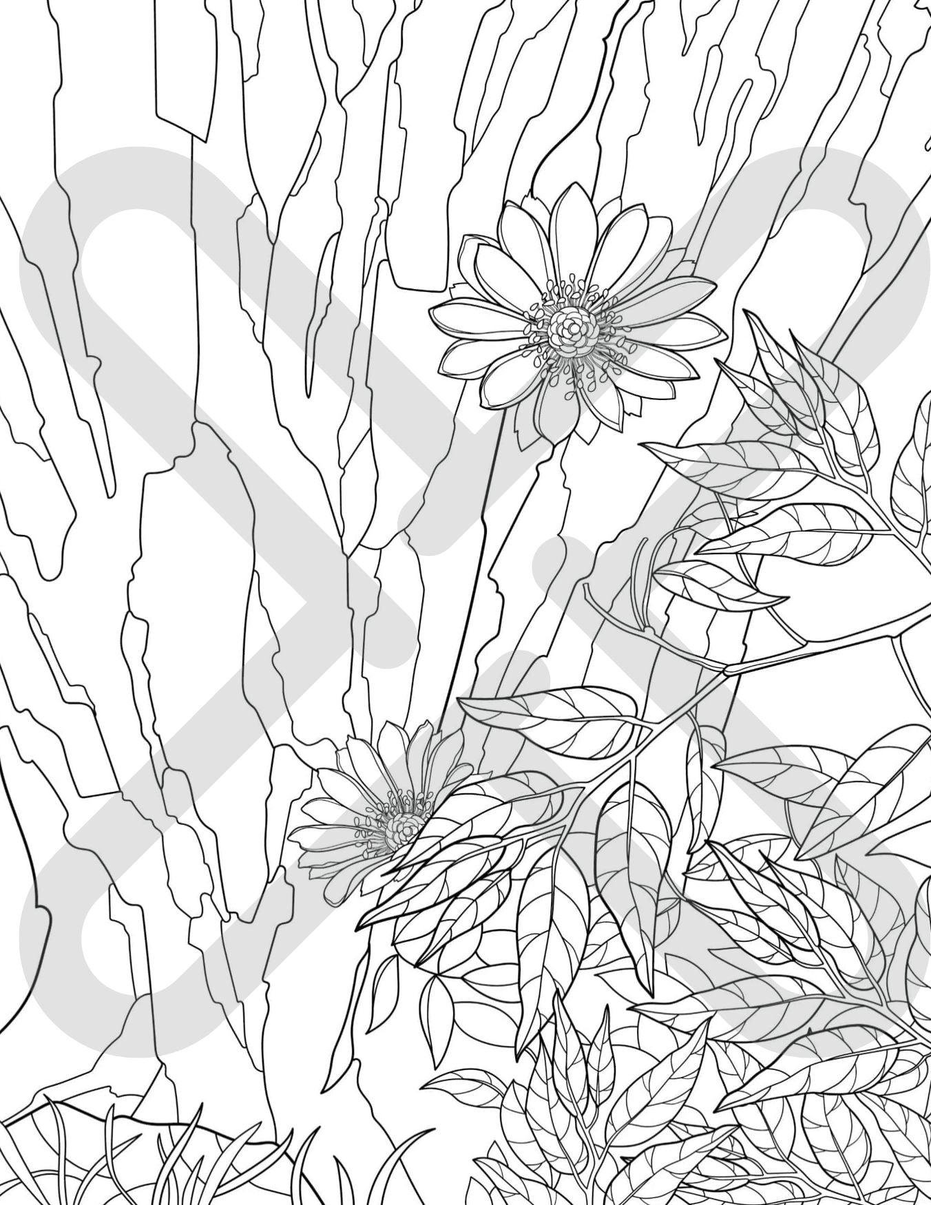 Printable Just Two Flowers On A Tree Coloring Page