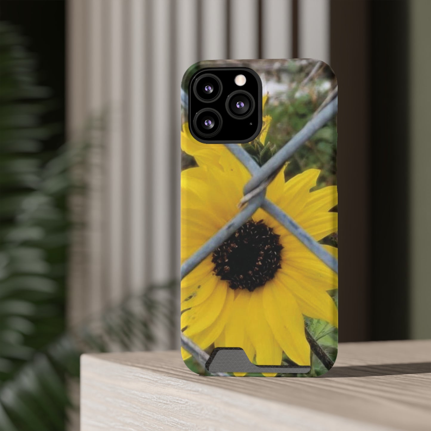 Sunflower Behind A Fence | Phone Case With Card Holder for iPhone and Galaxy Phones