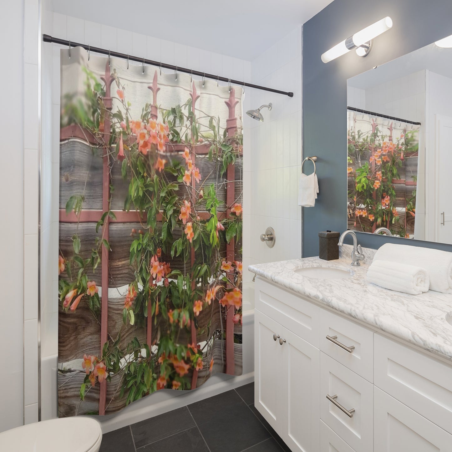 Flowers On A Rugged Fence | Shower Curtains | High Bloom Collection