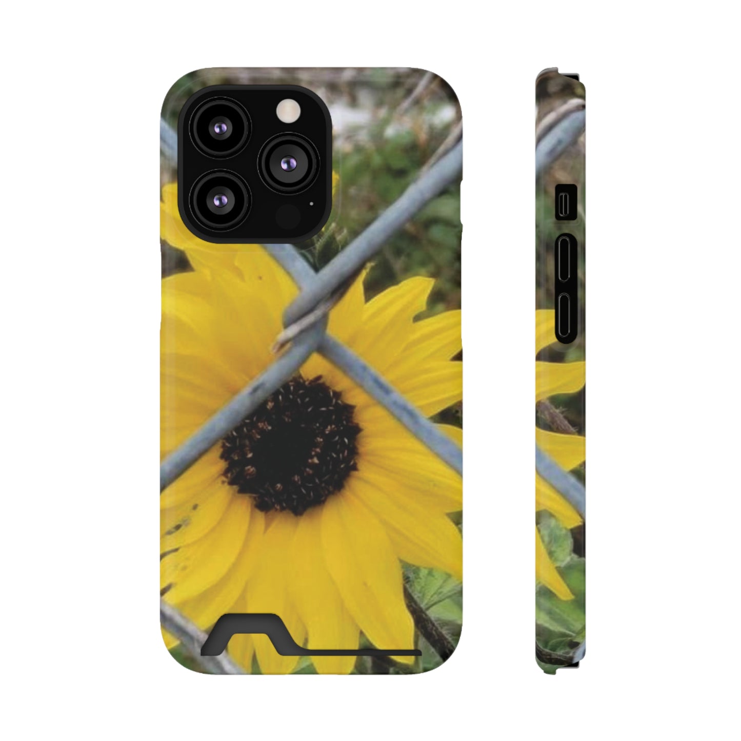 Sunflower Behind A Fence | Phone Case With Card Holder for iPhone and Galaxy Phones