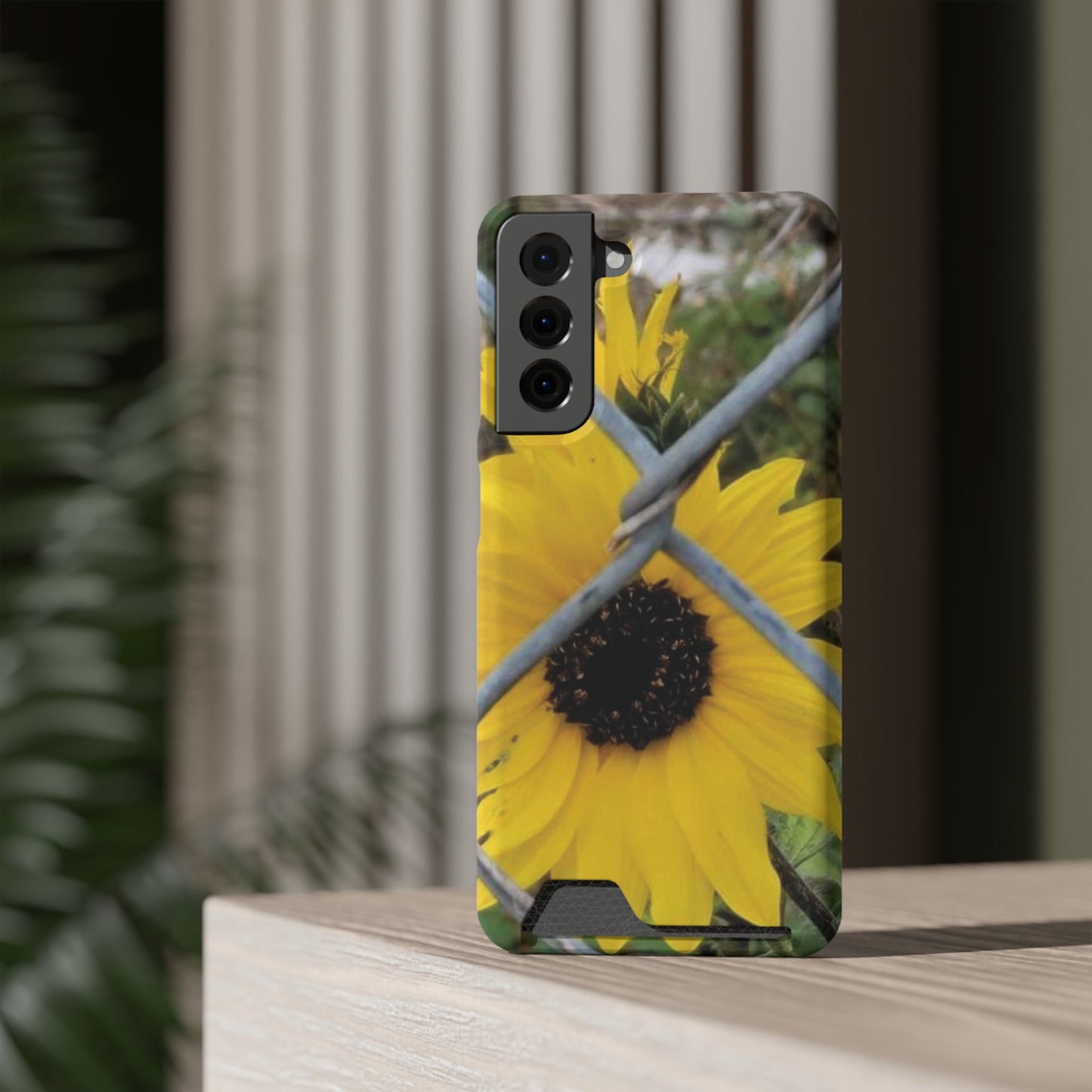 Sunflower Behind A Fence | Phone Case With Card Holder for iPhone and Galaxy Phones