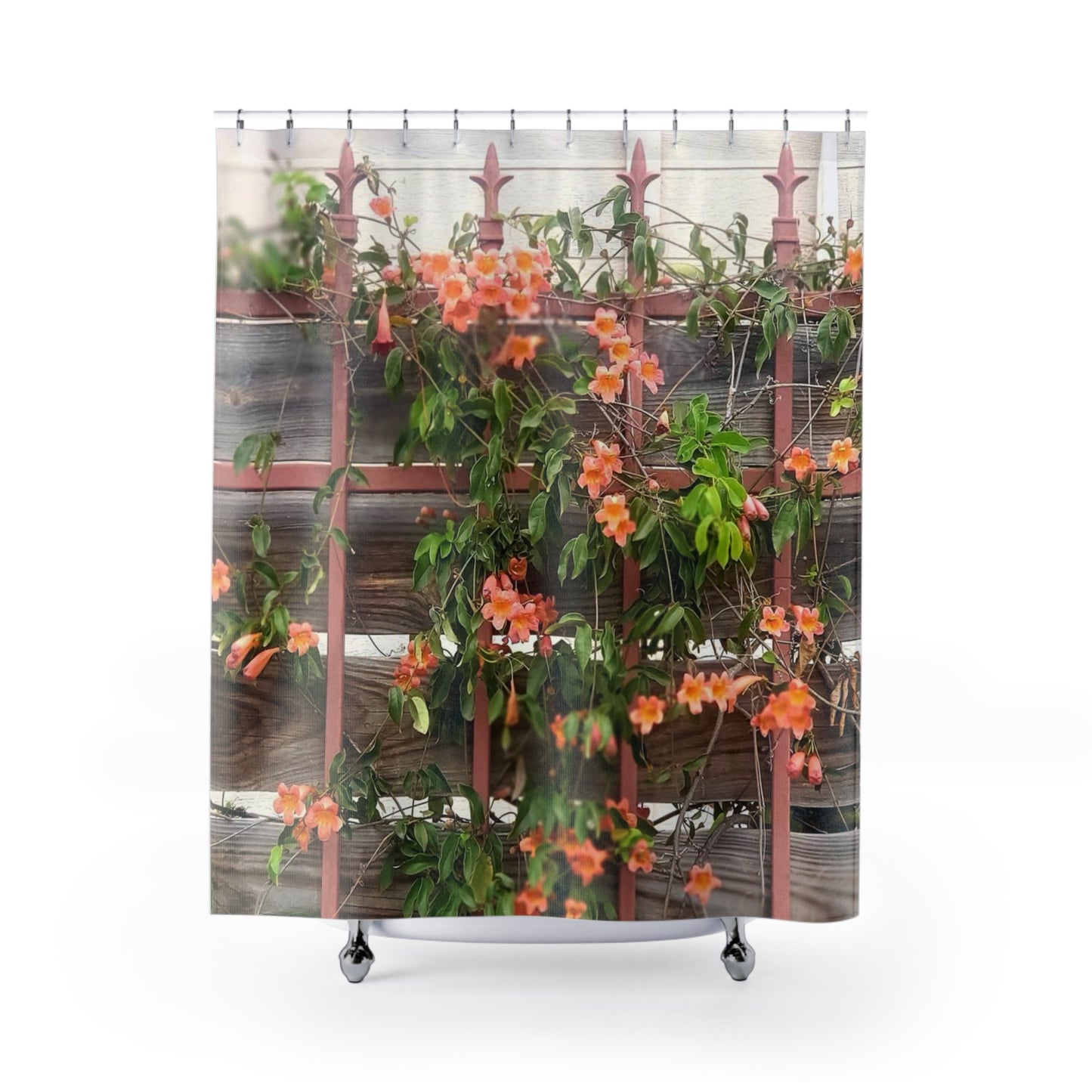 Flowers On A Rugged Fence | Shower Curtains | High Bloom Collection
