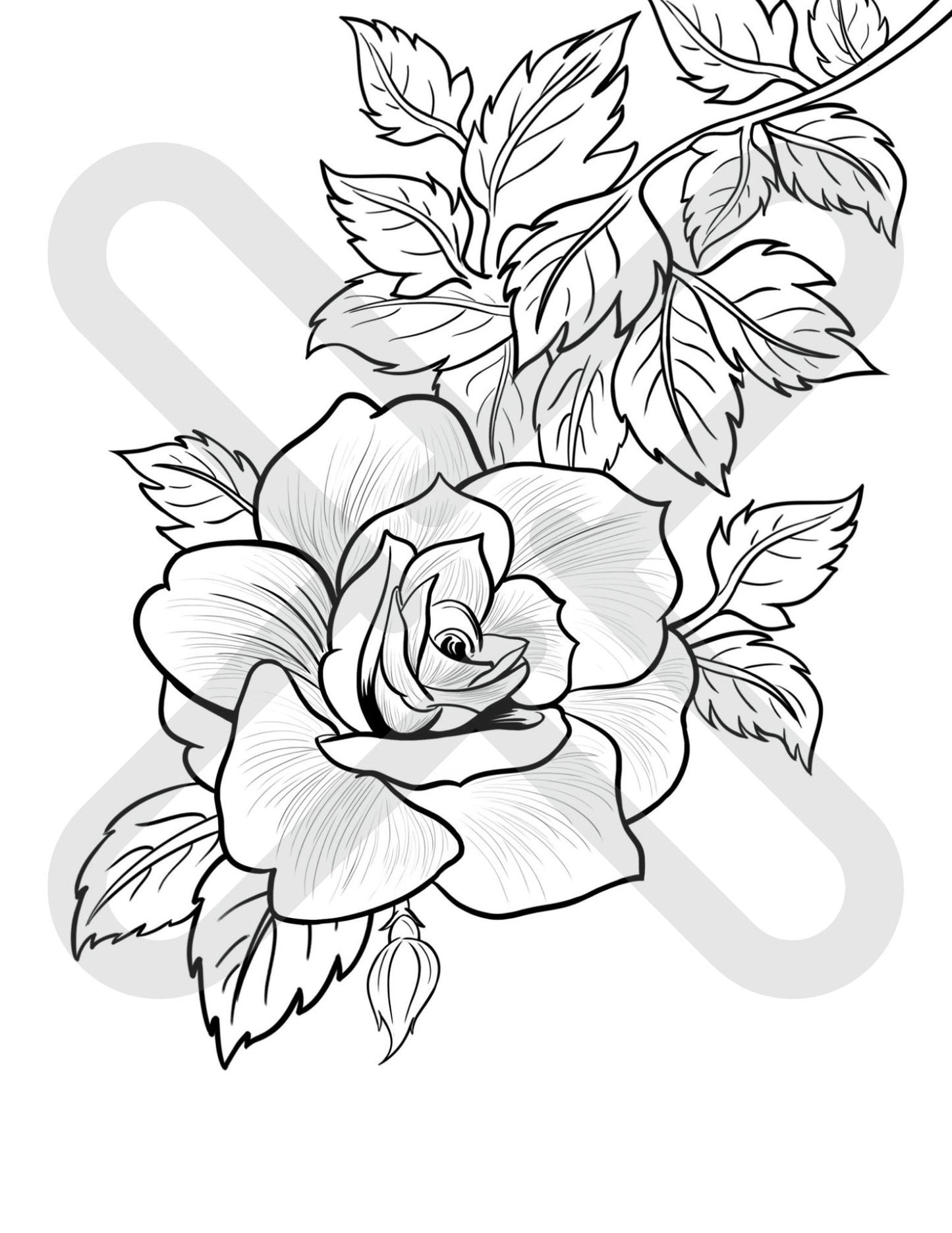 Printable Rose On A Vine Coloring Page