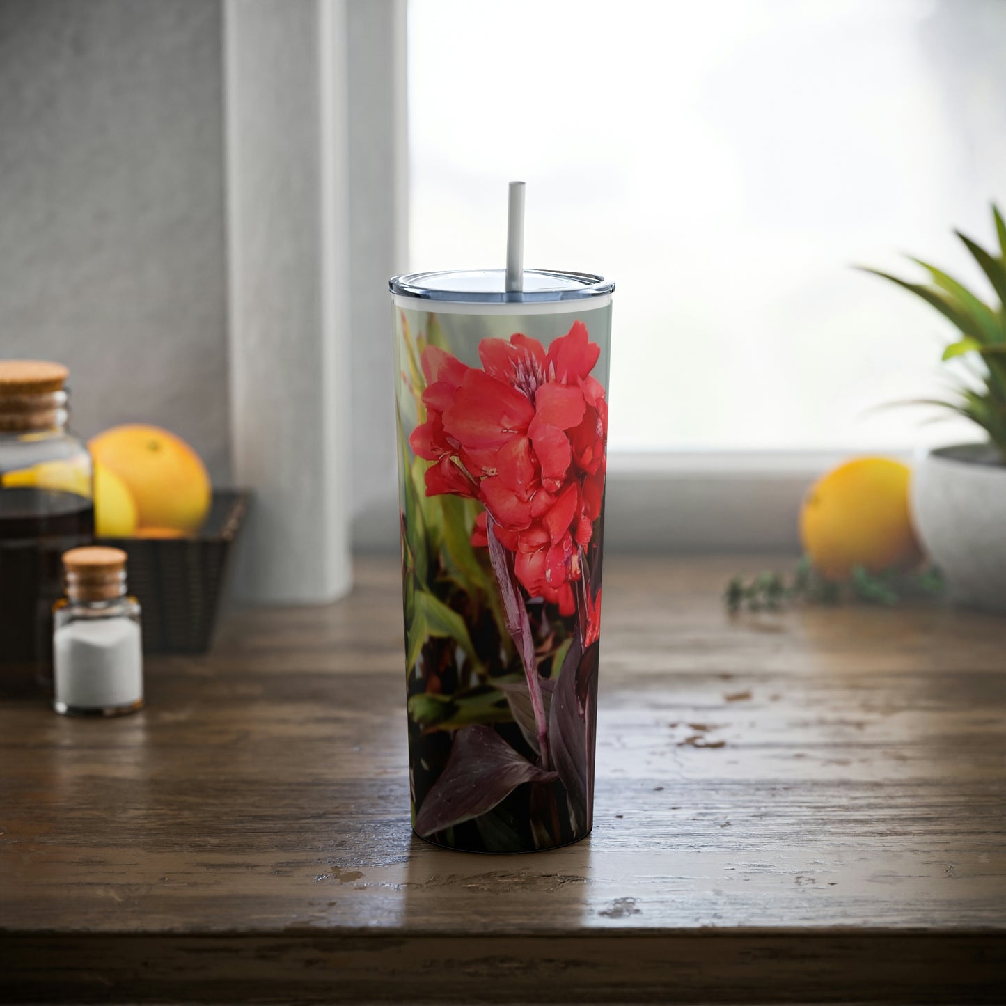 Red Canna | Skinny Steel Tumbler with Straw 20oz | High Bloom Collection | Life By Ortavia