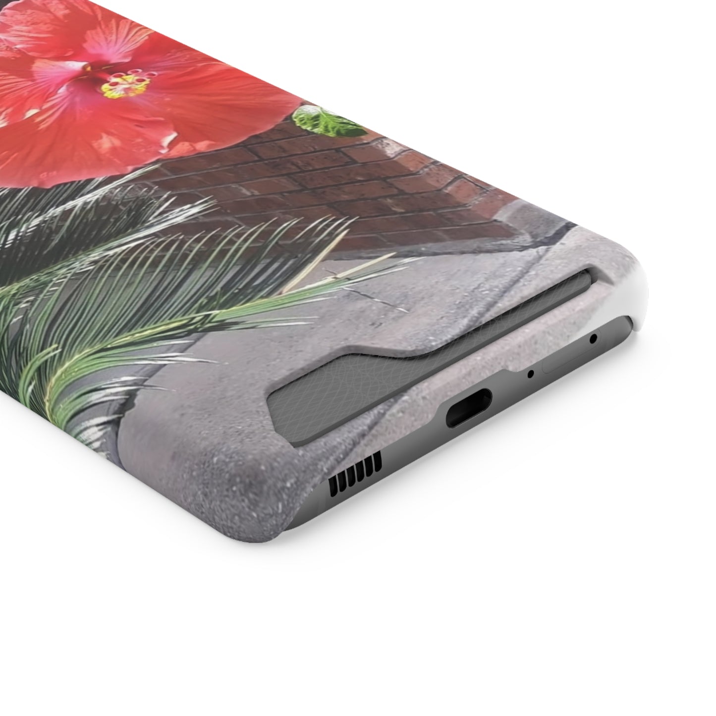 Phone Case With Card Holder with Peach Hibiscus Flower Design