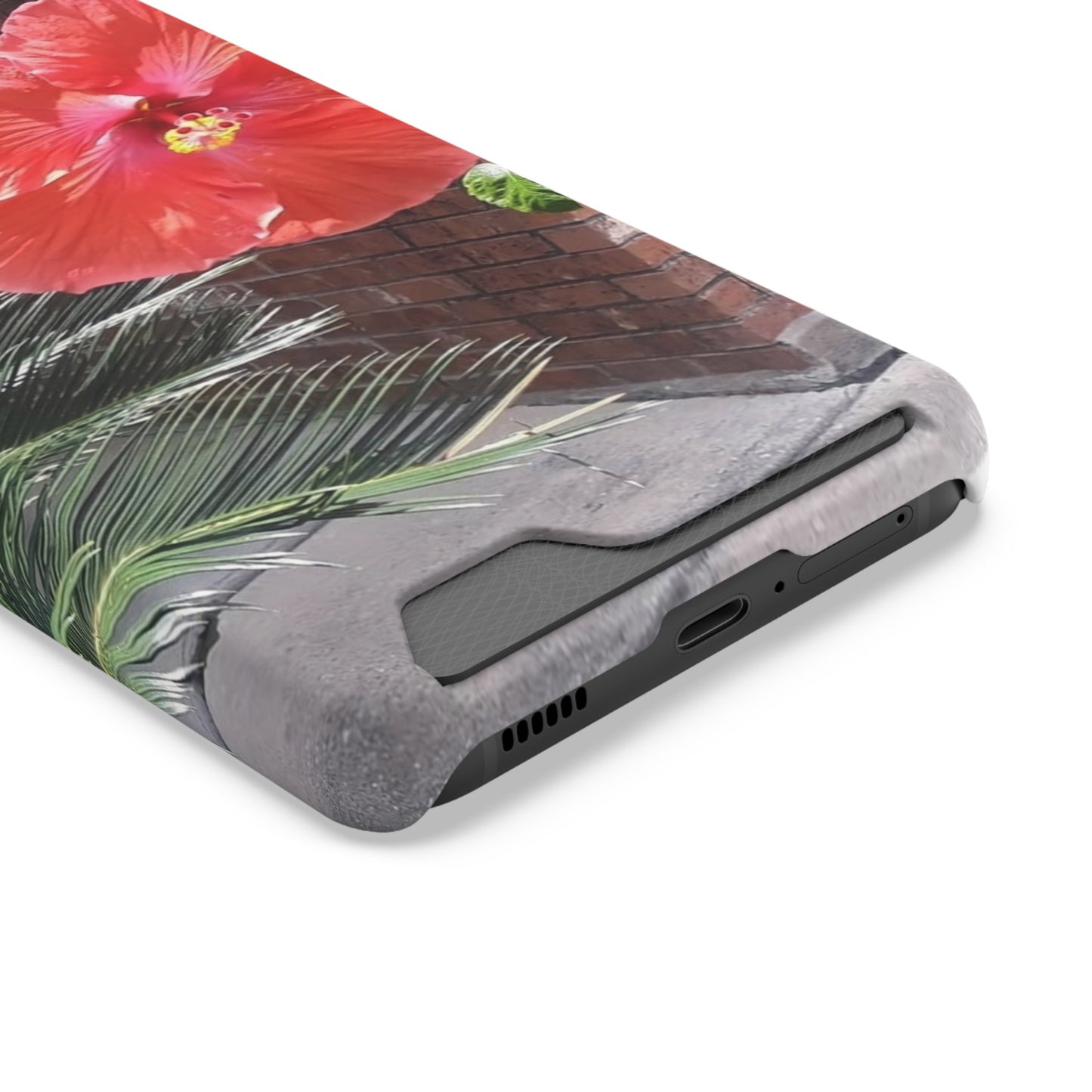 Phone Case With Card Holder with Peach Hibiscus Flower Design