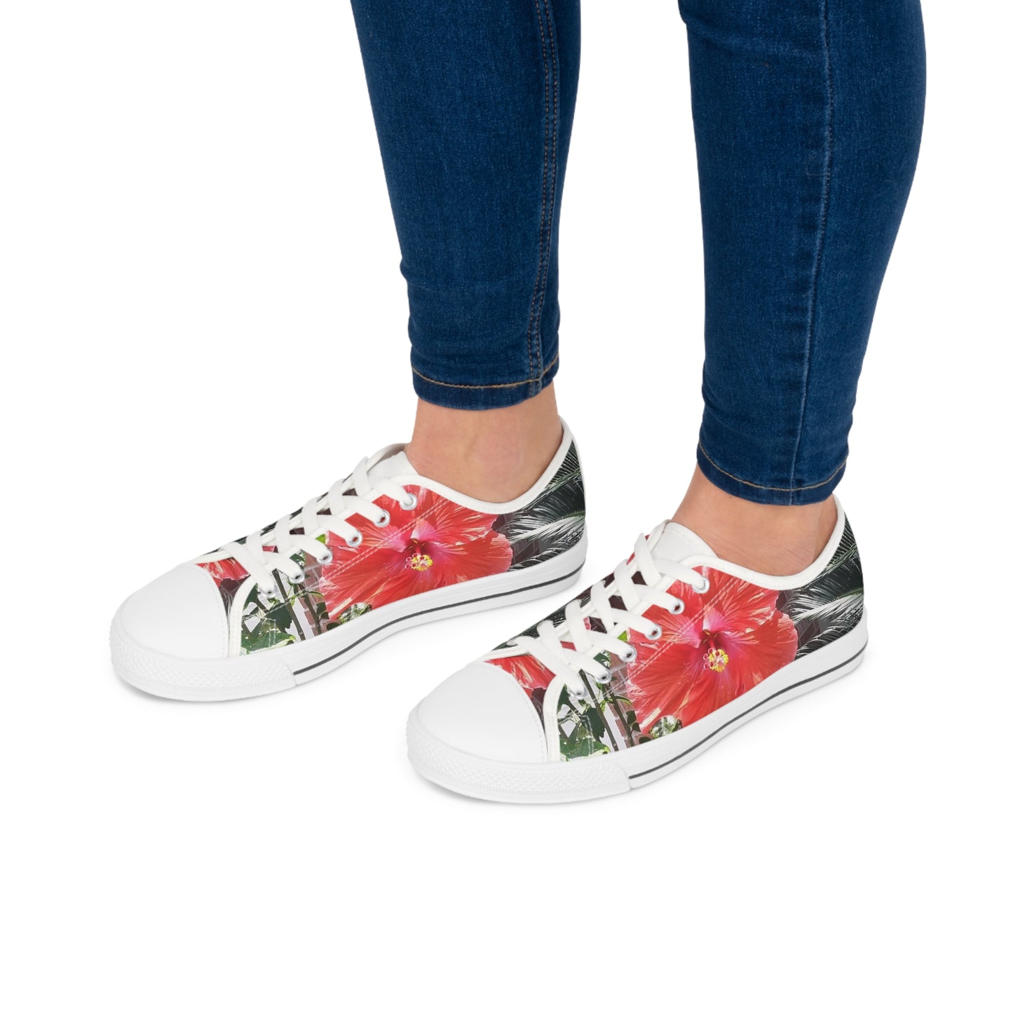 Women's Low Top Sneakers with Peach Hibiscus Design