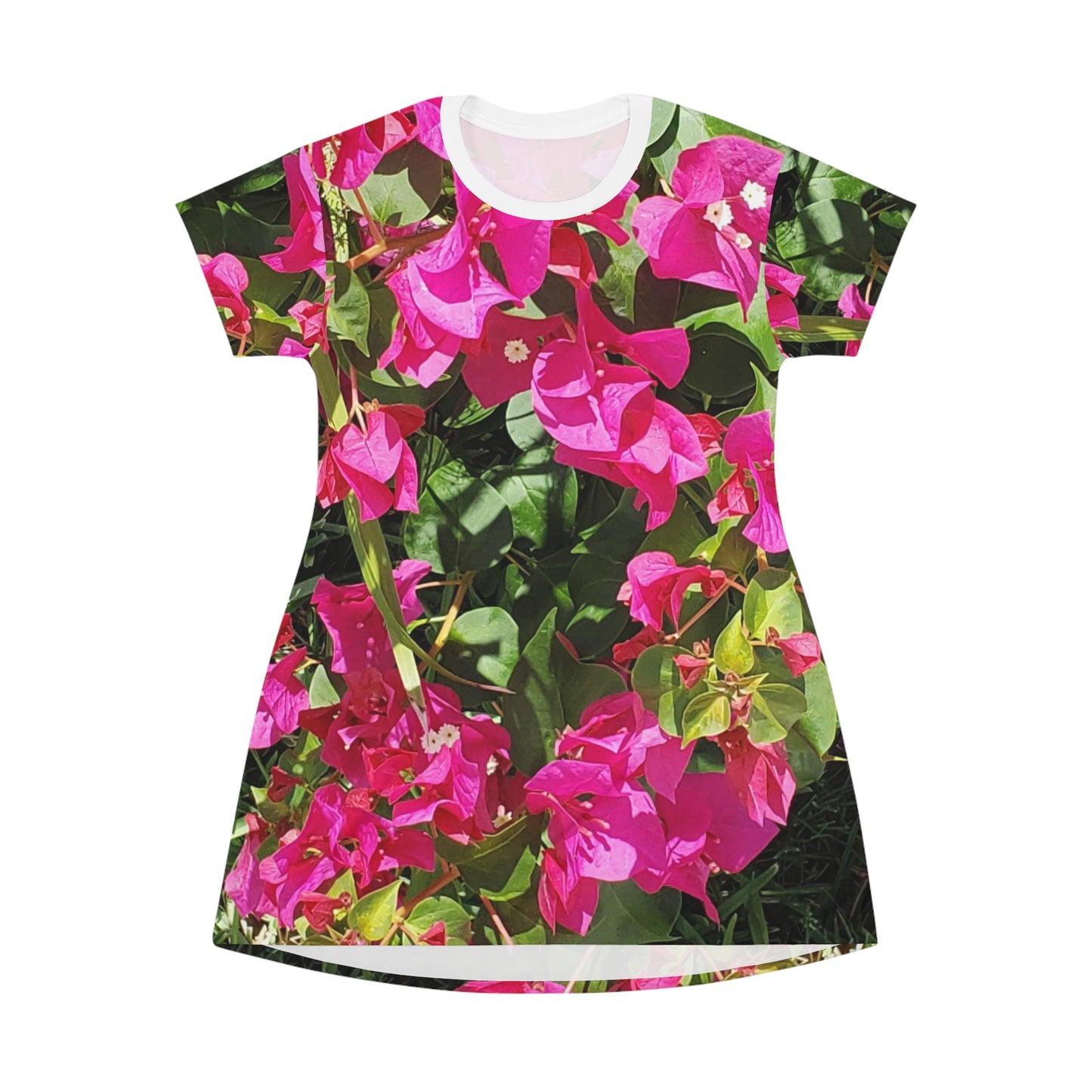 Hot Pink Bougainvillea All Over Print T-Shirt Skirt Dress for Women