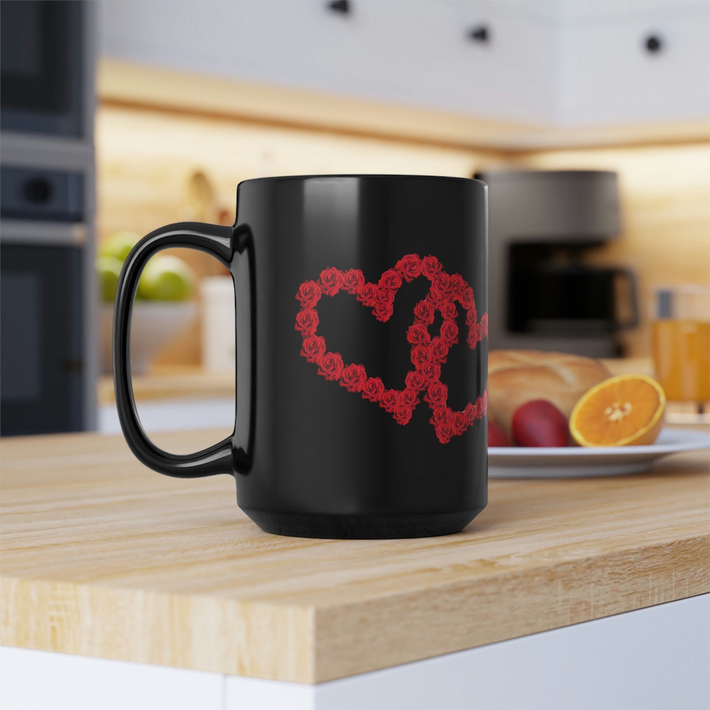 Hearts Black Coffee Mug and Tea Cups, 15oz | Life By Ortavia