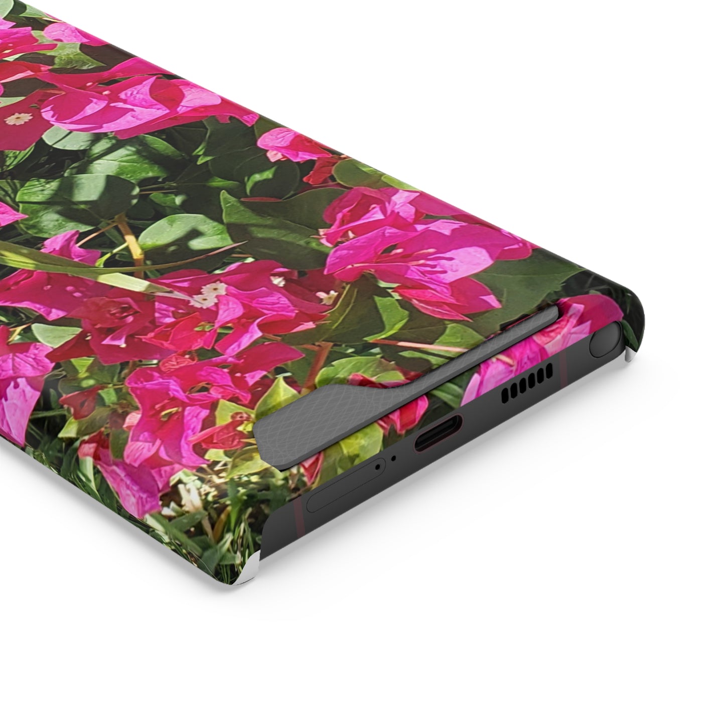 Phone Case With Card Holder with Hot Pink Bougainvillea Design