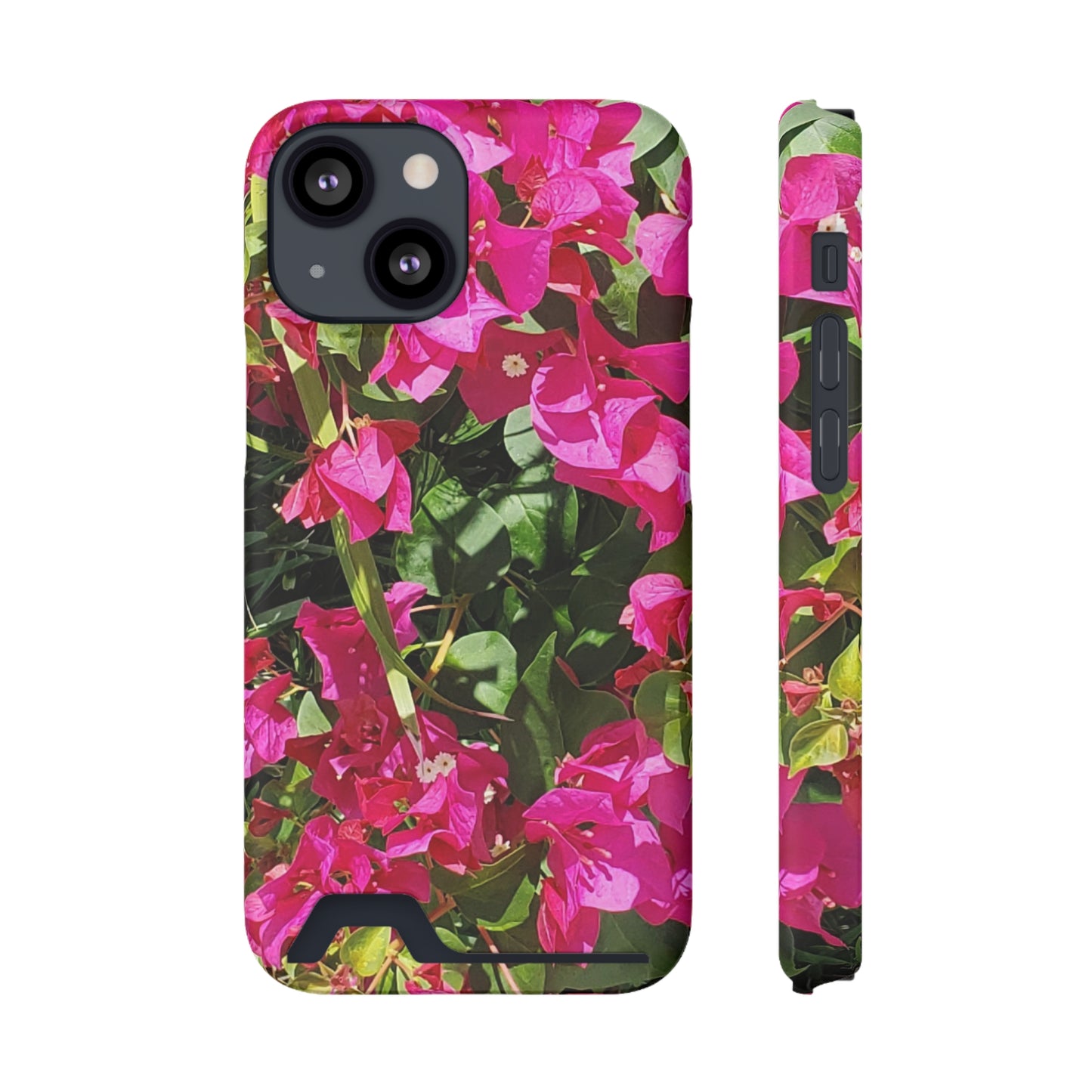 Phone Case With Card Holder with Hot Pink Bougainvillea Design