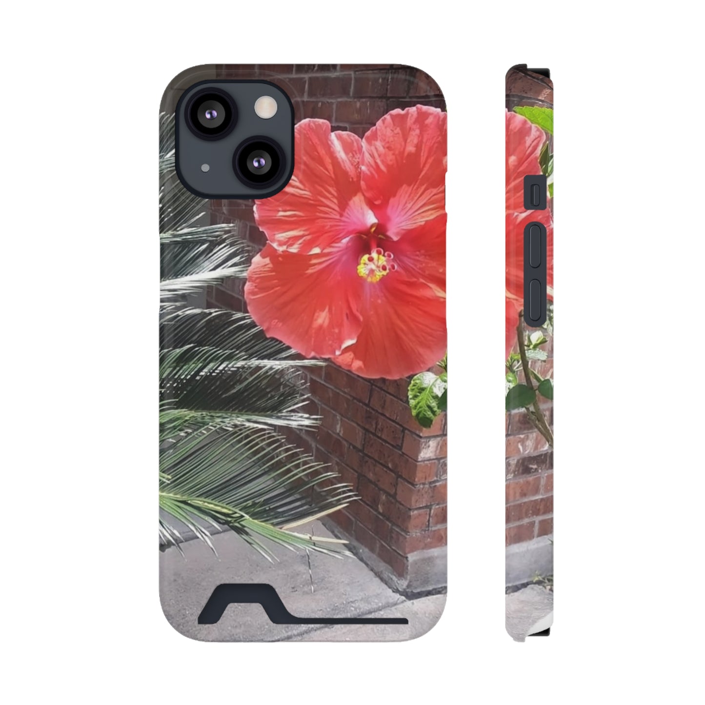 Phone Case With Card Holder with Peach Hibiscus Flower Design