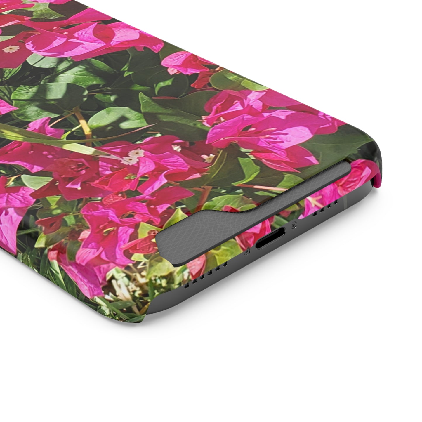 Phone Case With Card Holder with Hot Pink Bougainvillea Design