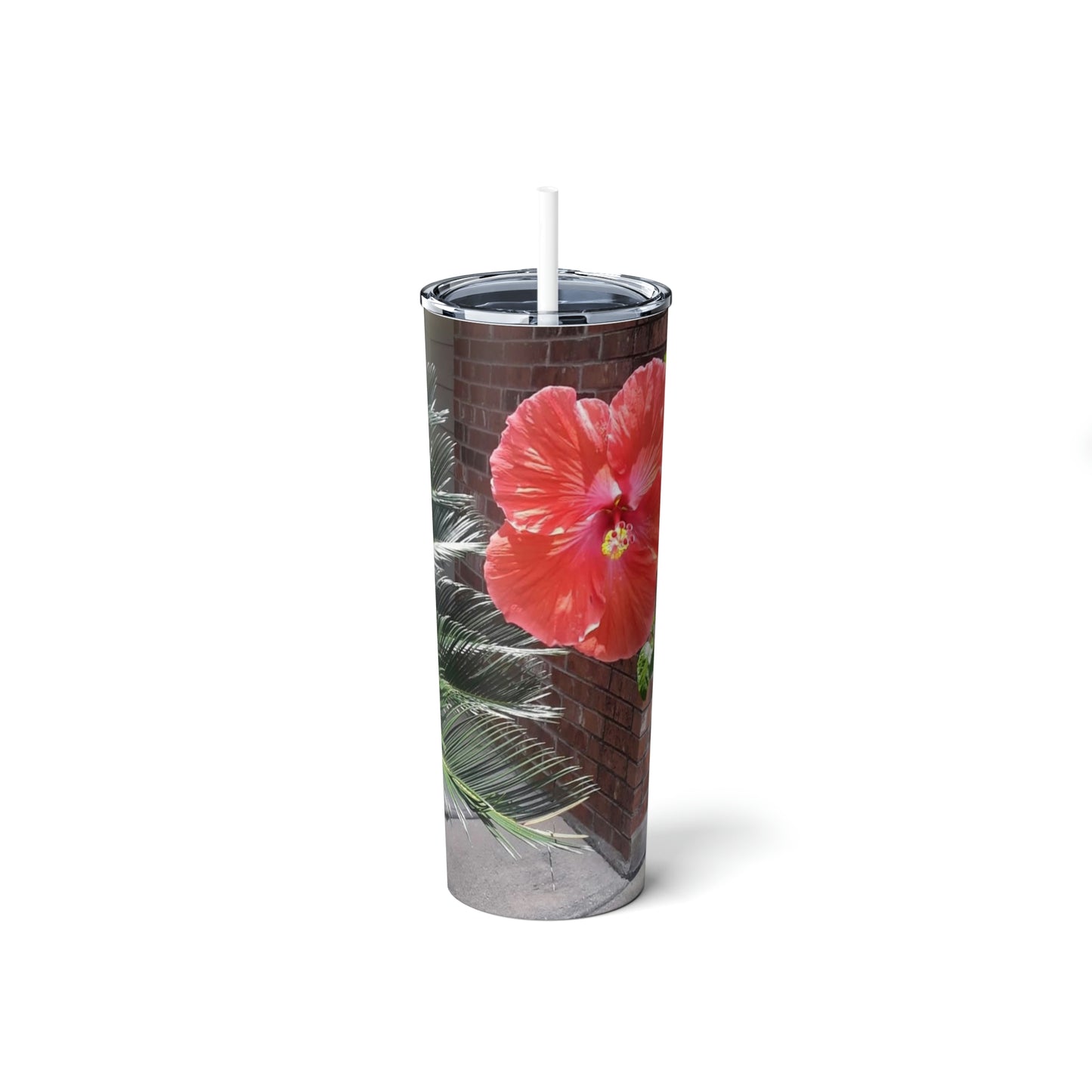 Peach Hibiscus Flower | Skinny Steel Tumbler with Straw 20oz | High Bloom Collection | Life By Ortavia