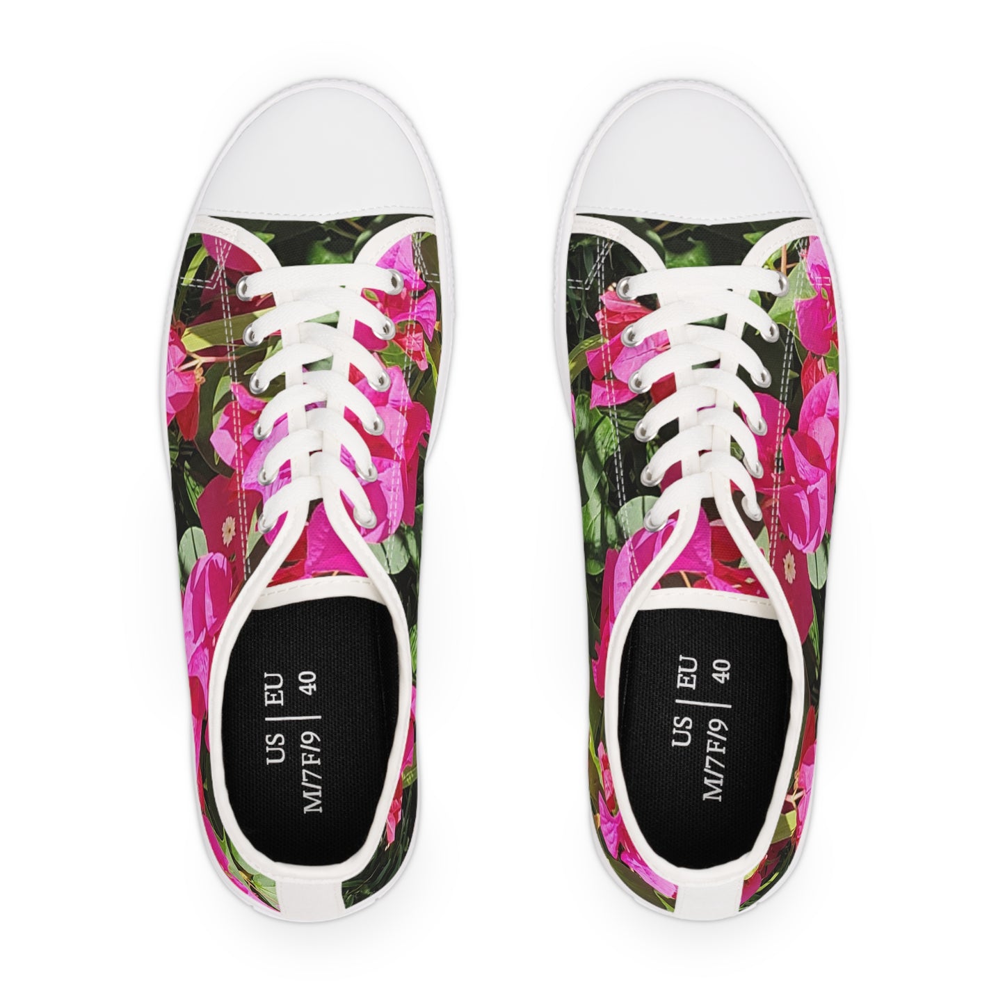 Women's Low Top Sneakers with Hot Pink Bougainvillea Design