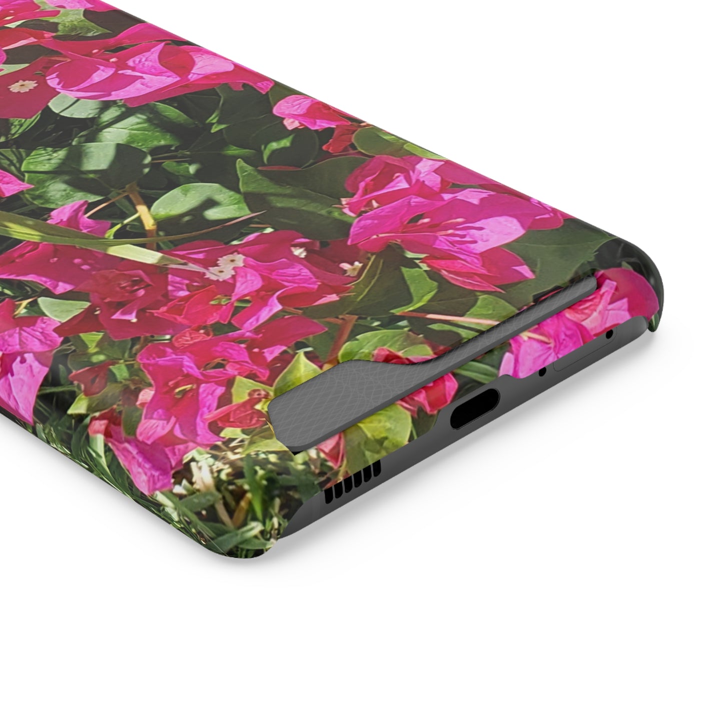 Phone Case With Card Holder with Hot Pink Bougainvillea Design