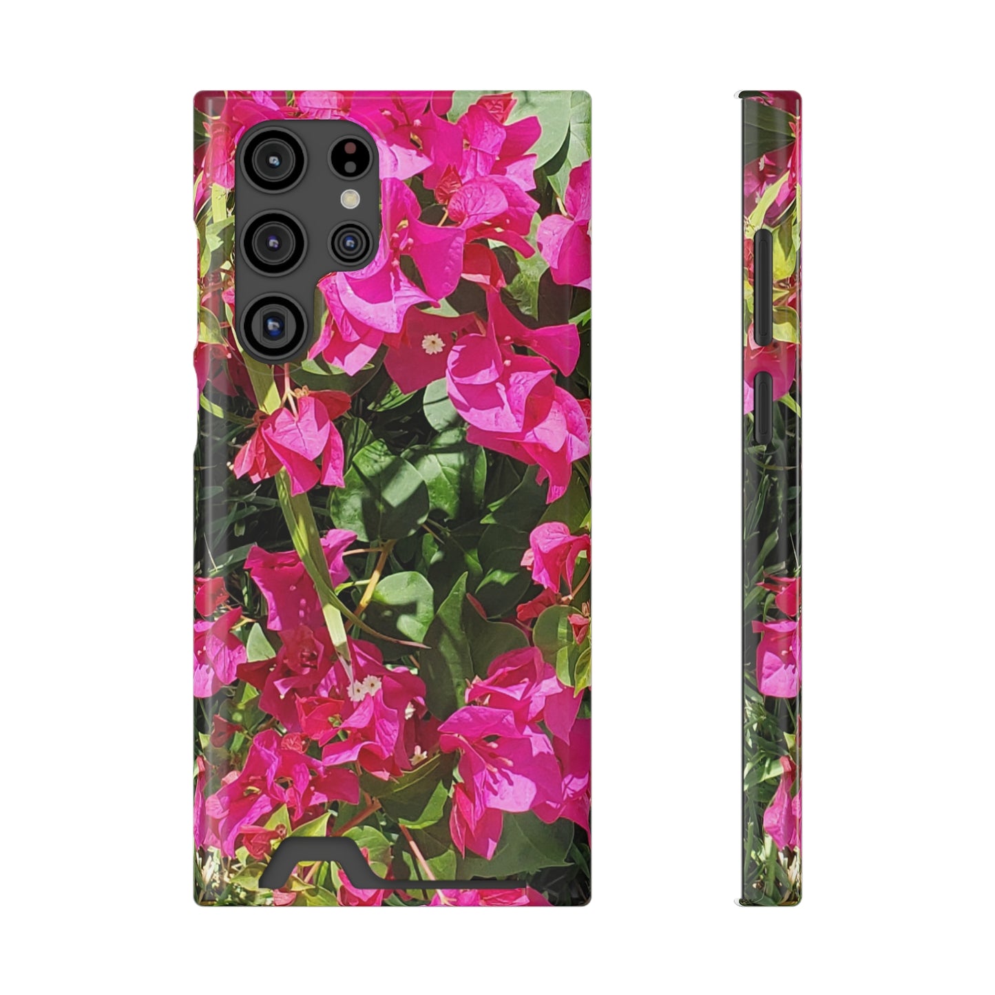 Phone Case With Card Holder with Hot Pink Bougainvillea Design