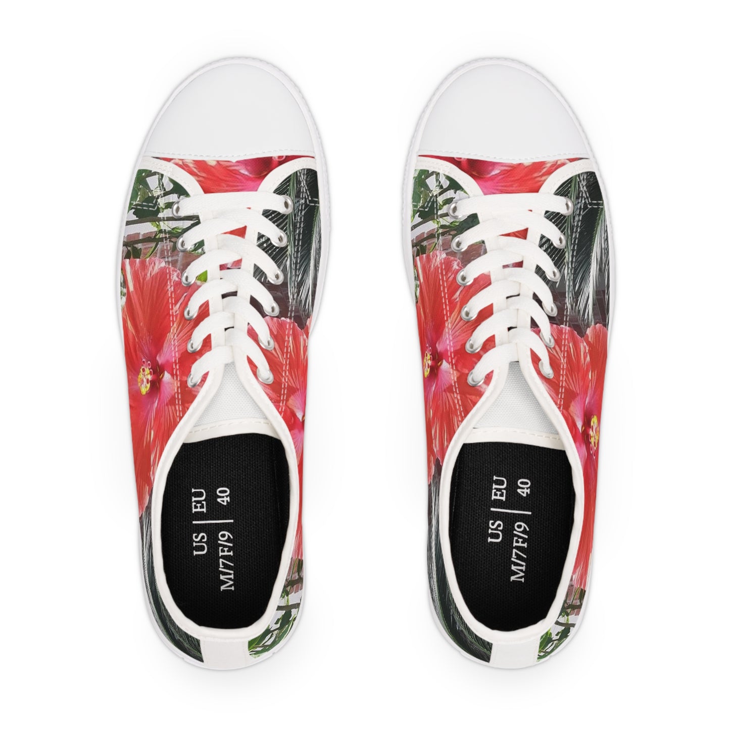 Women's Low Top Sneakers with Peach Hibiscus Design