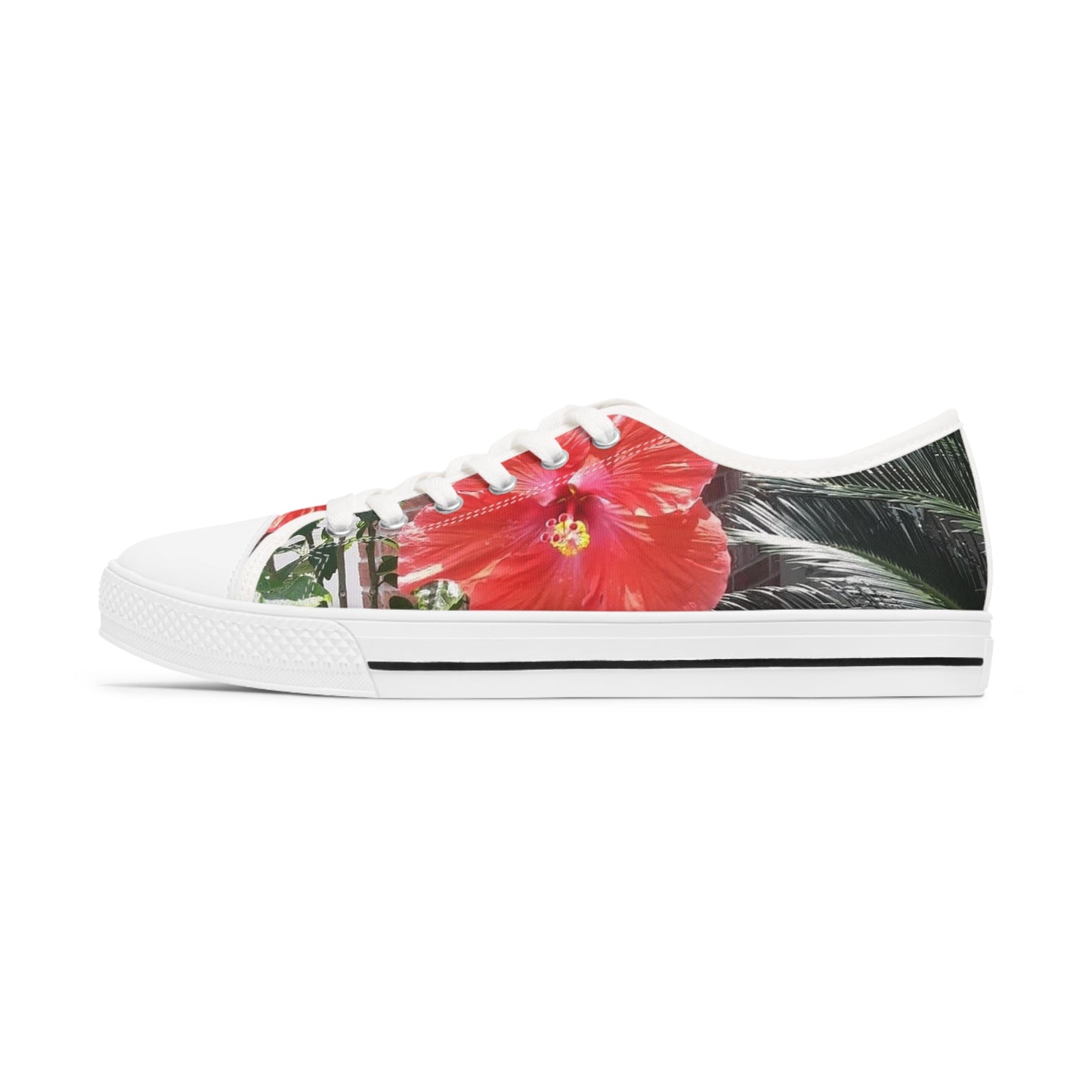 Women's Low Top Sneakers with Peach Hibiscus Design