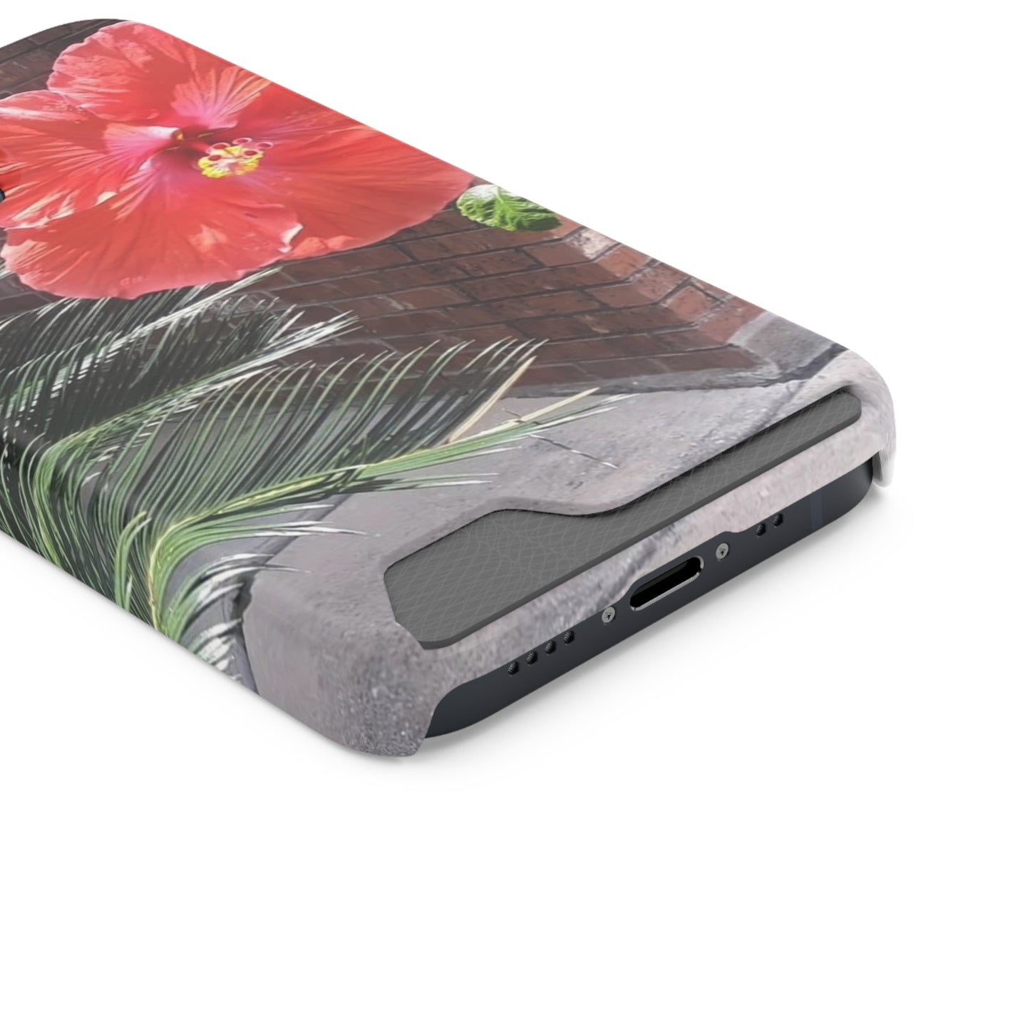Phone Case With Card Holder with Peach Hibiscus Flower Design