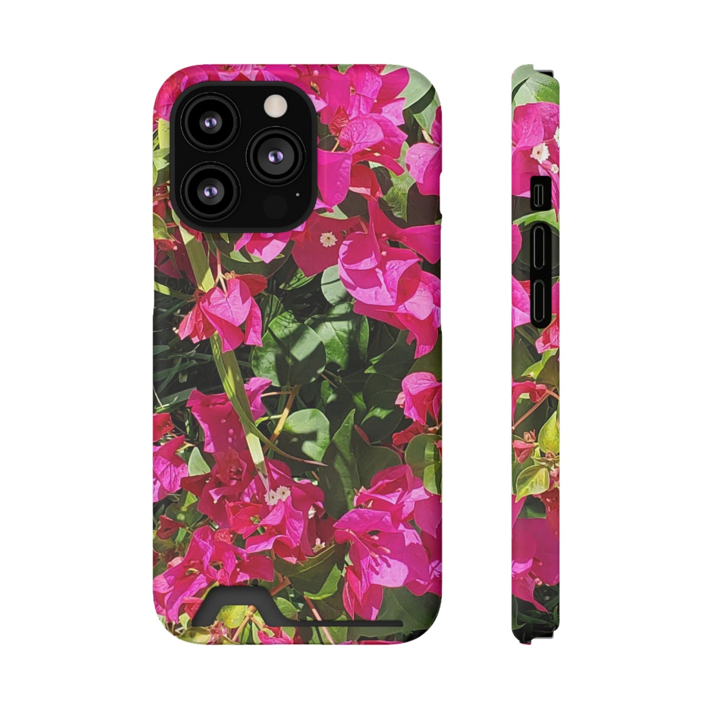 Phone Case With Card Holder with Hot Pink Bougainvillea Design
