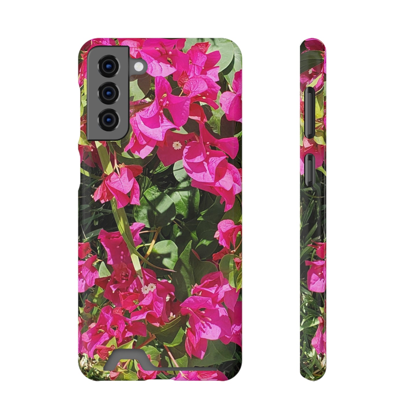 Phone Case With Card Holder with Hot Pink Bougainvillea Design