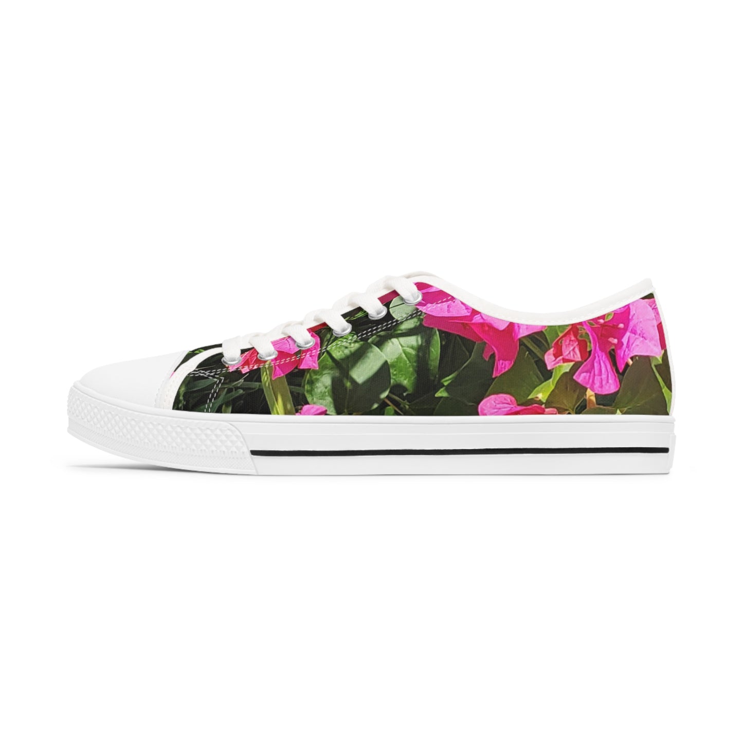 Women's Low Top Sneakers with Hot Pink Bougainvillea Design