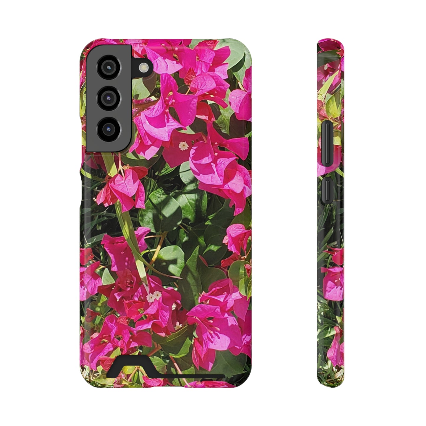 Phone Case With Card Holder with Hot Pink Bougainvillea Design