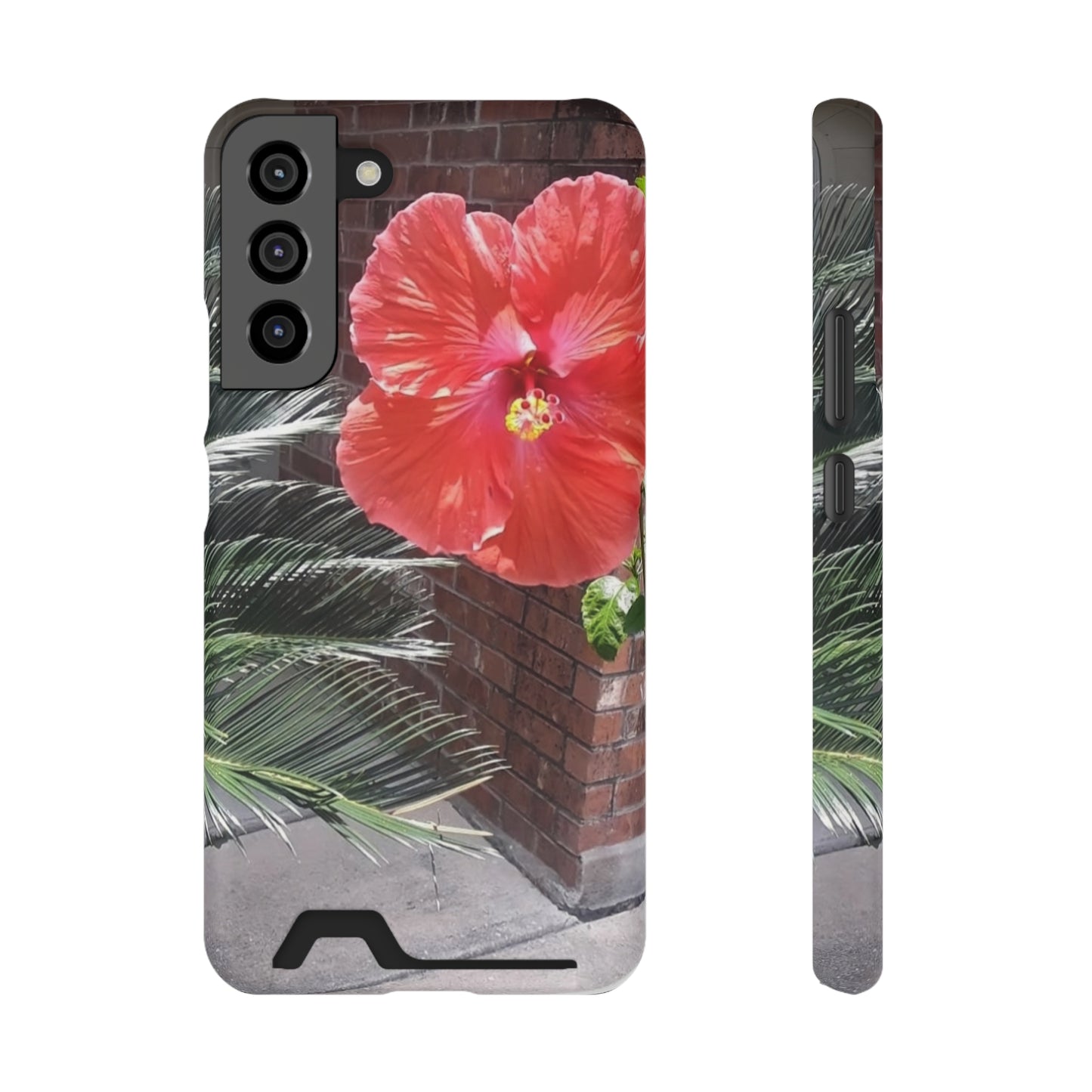 Phone Case With Card Holder with Peach Hibiscus Flower Design