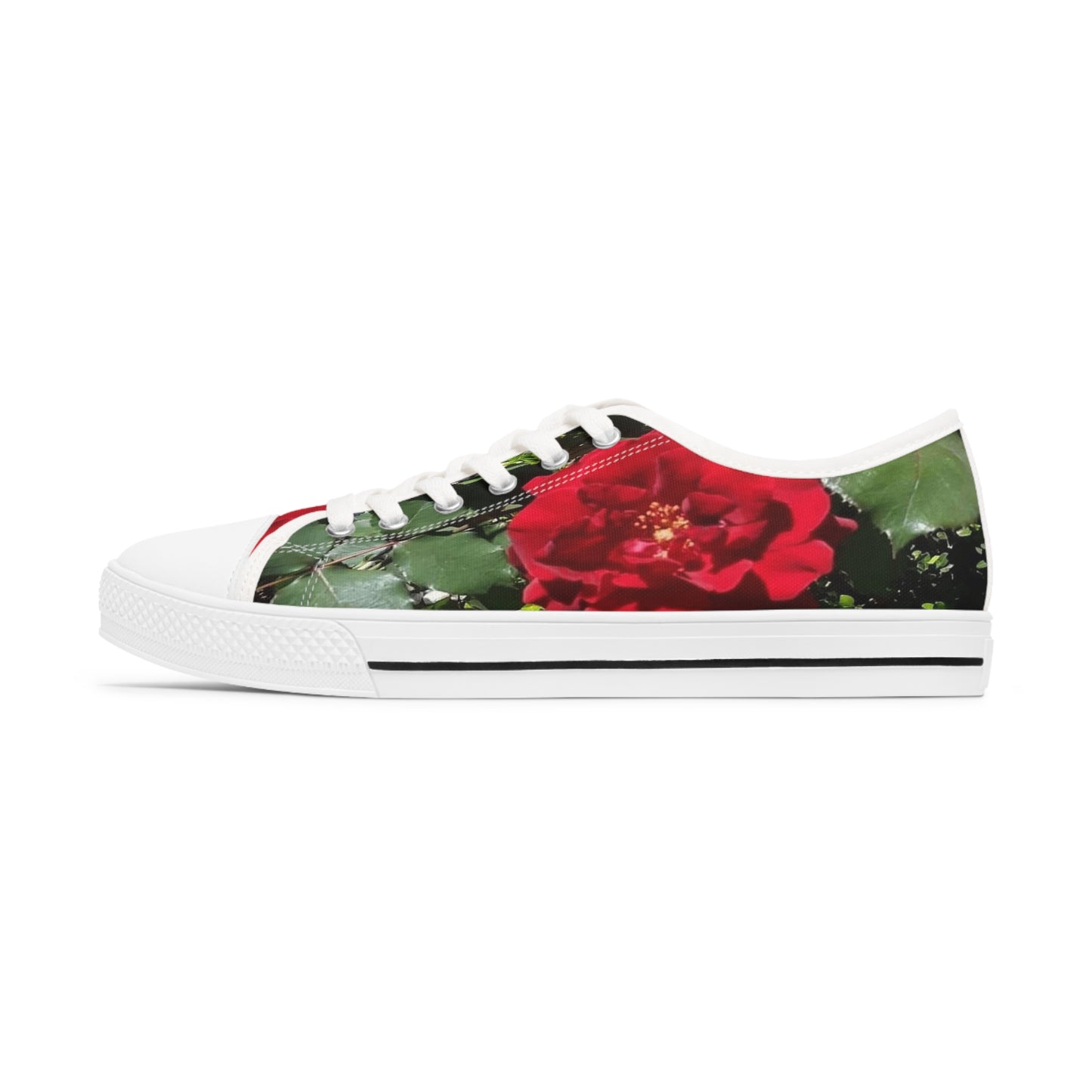 Women's Low Top Sneakers with European Red Rose Design