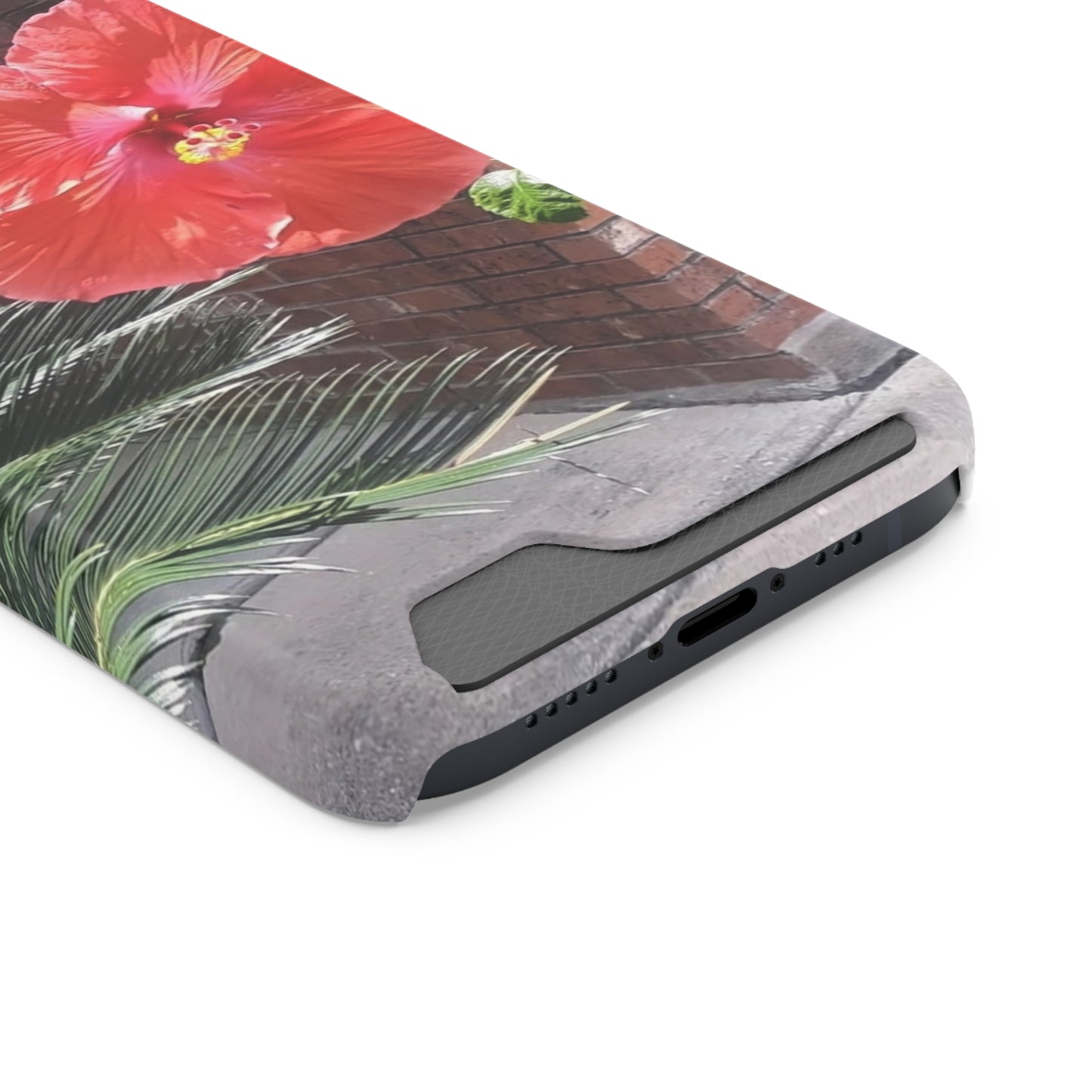 Phone Case With Card Holder with Peach Hibiscus Flower Design