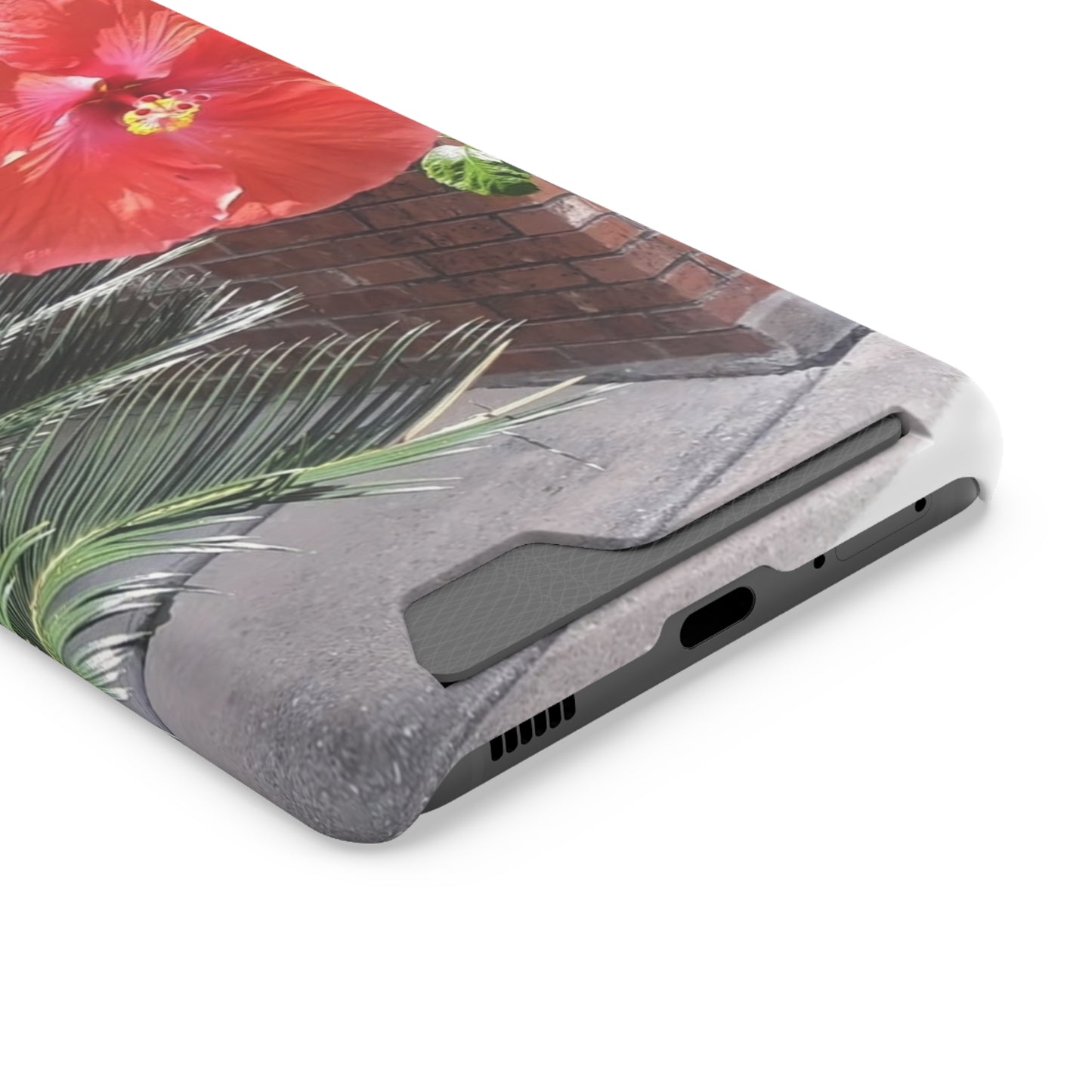 Phone Case With Card Holder with Peach Hibiscus Flower Design