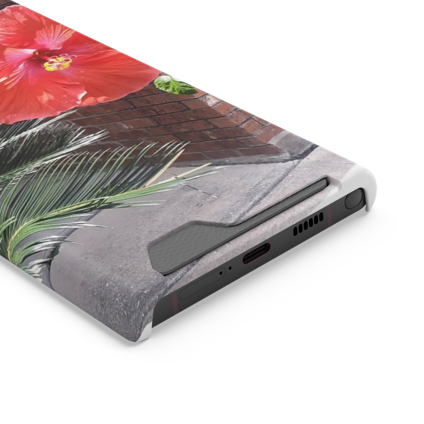 Phone Case With Card Holder with Peach Hibiscus Flower Design