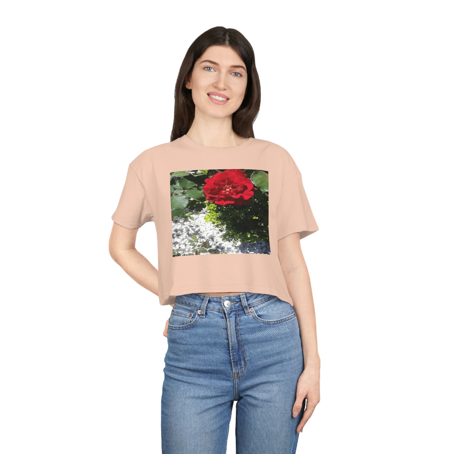 Women's Crop Tee with Europeana Red Rose Signature Print