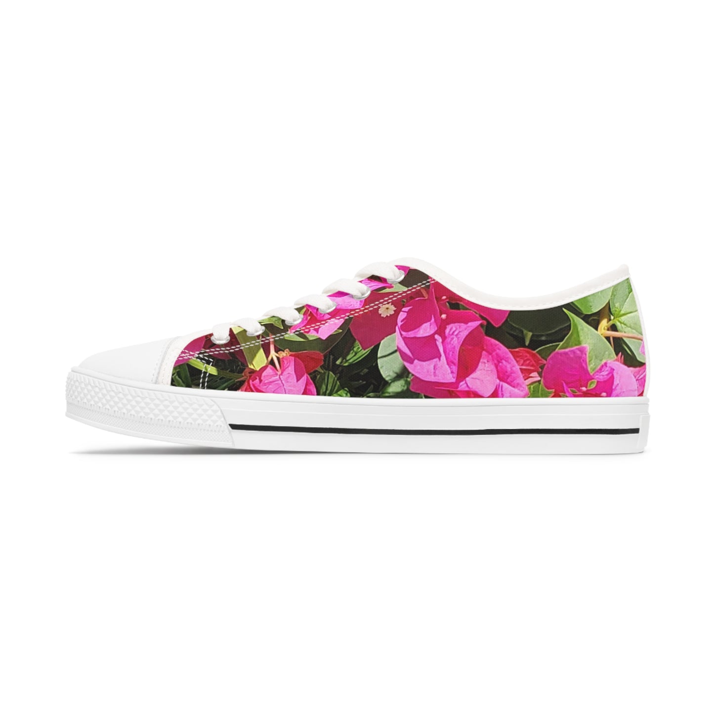 Women's Low Top Sneakers with Hot Pink Bougainvillea Design