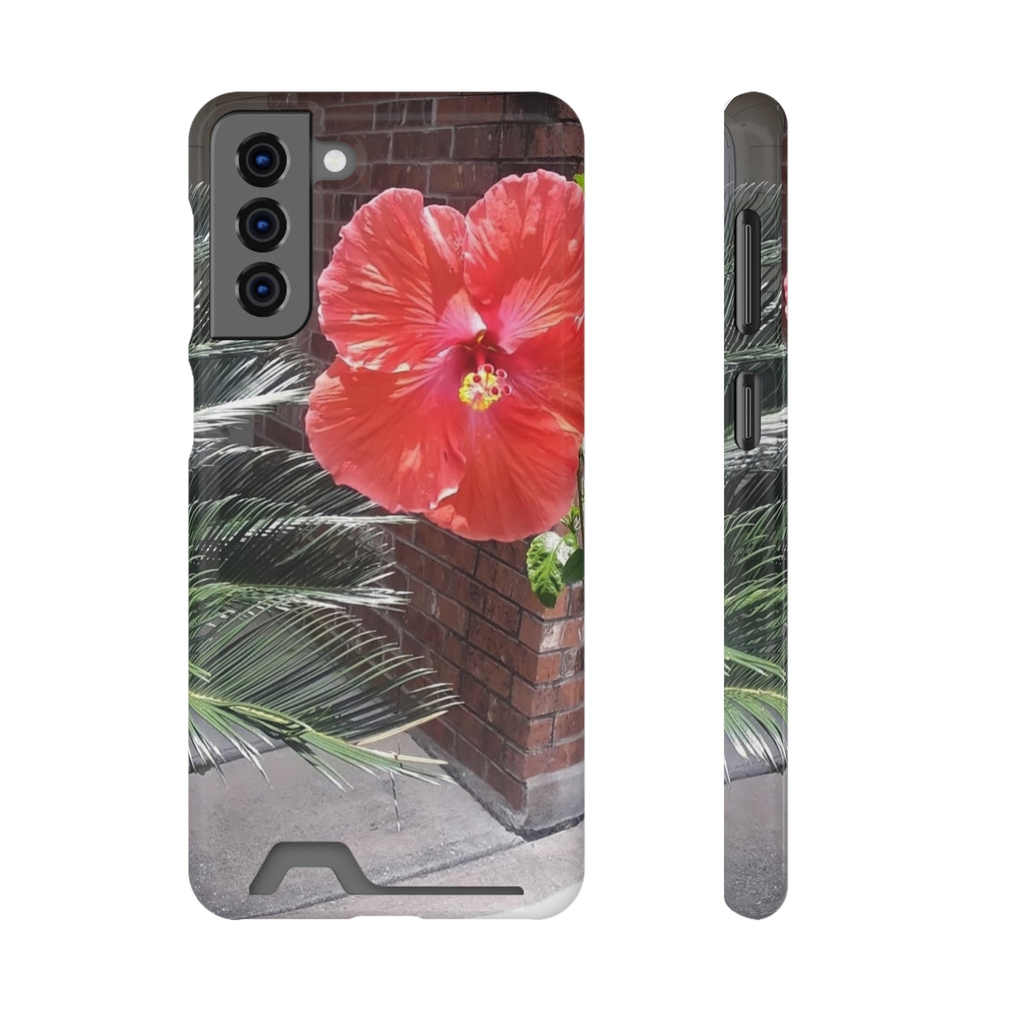 Phone Case With Card Holder with Peach Hibiscus Flower Design