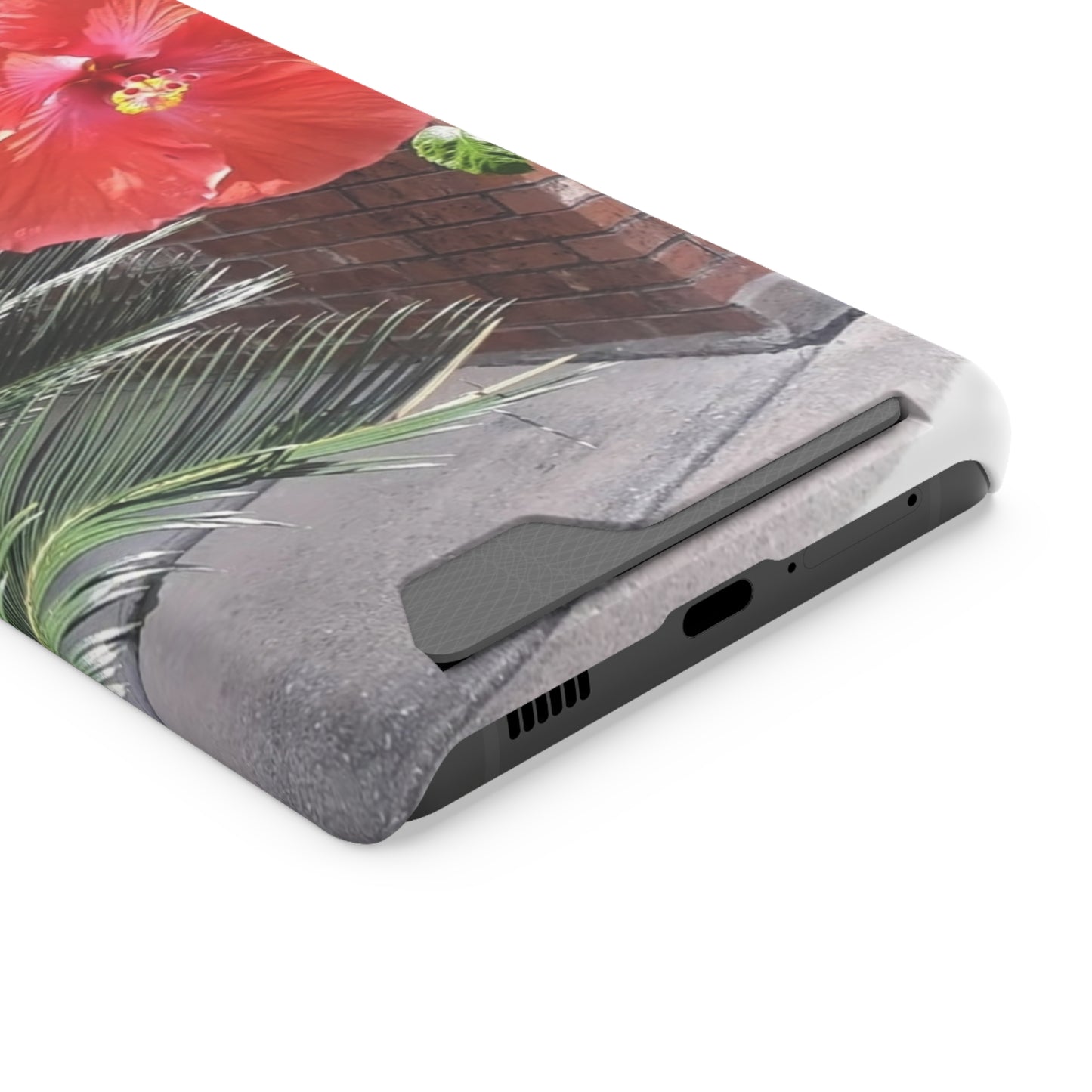 Phone Case With Card Holder with Peach Hibiscus Flower Design