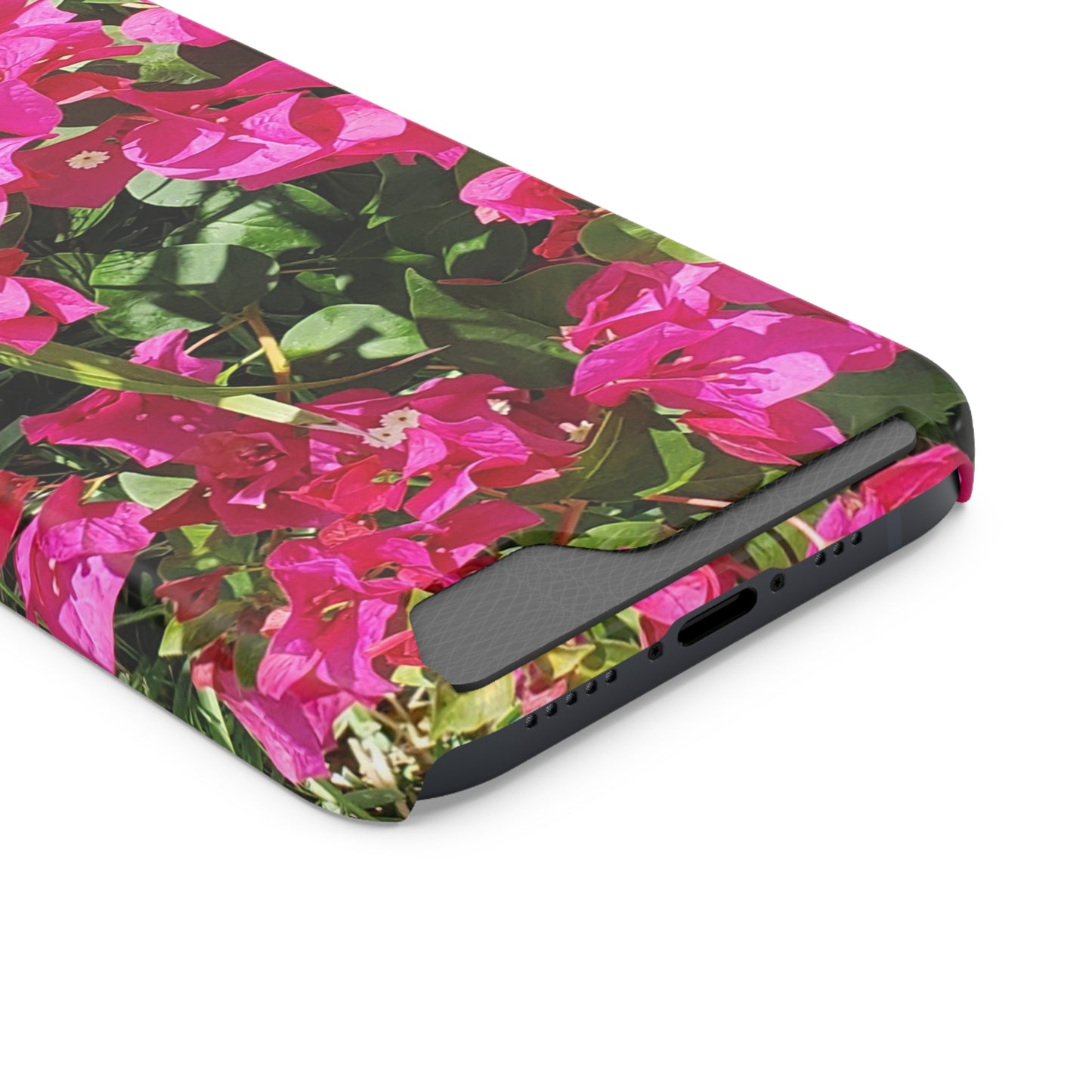 Phone Case With Card Holder with Hot Pink Bougainvillea Design