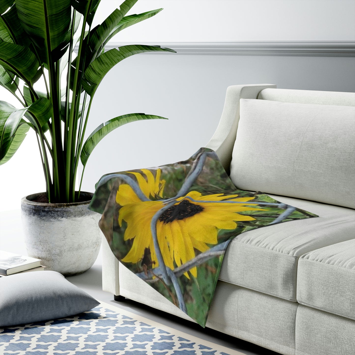 Cozy Velveteen Plush Throw Blanket with Sunflower Behind A Fence Design 30x40 50x60 60x80
