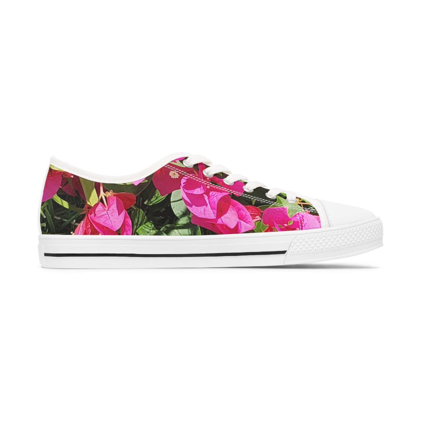 Women's Low Top Sneakers with Hot Pink Bougainvillea Design