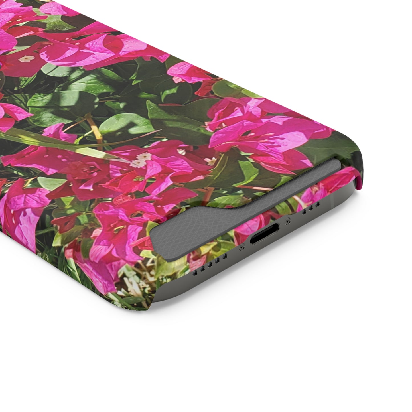 Phone Case With Card Holder with Hot Pink Bougainvillea Design