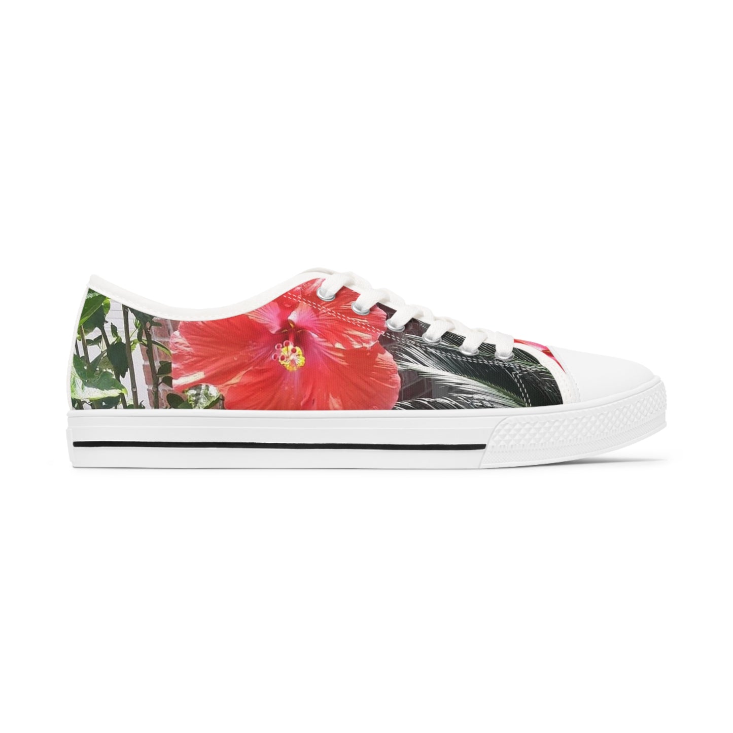Women's Low Top Sneakers with Peach Hibiscus Design